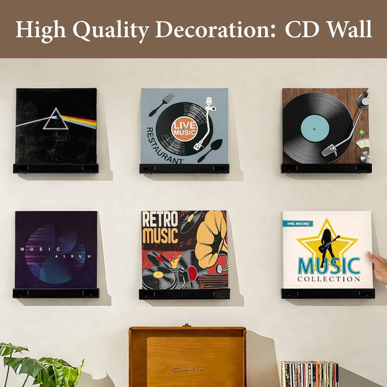 6 Stück Schallplatten Wandhalterung ohne bohren​ kleben​ Maße 10 x 3,2 x 2 cm, Vinyl Wandhalterung halter wand, vinyl wall mount für CD-Display im Büro und zu Hause (4-Zoll-Vinyl)