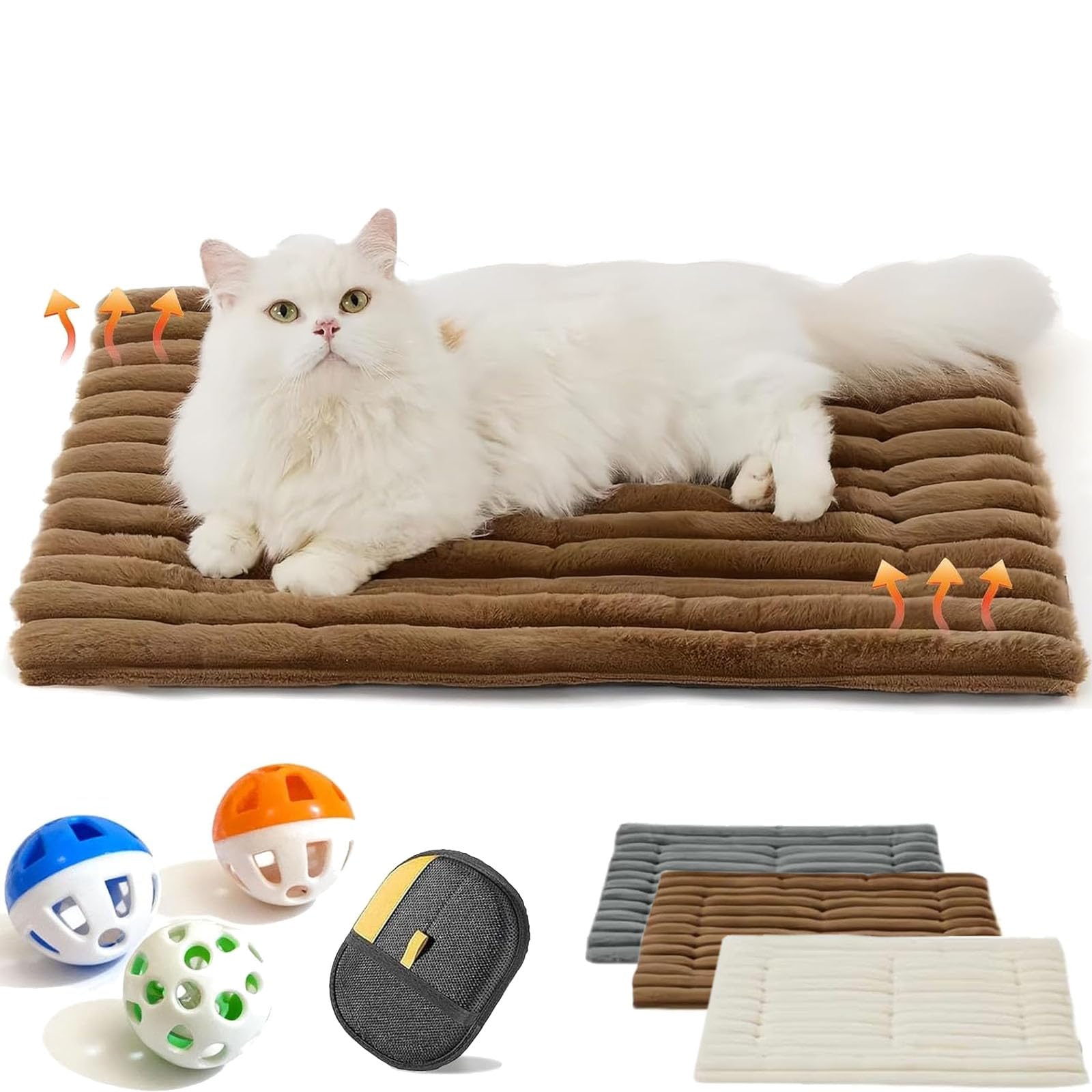 Felvio Selbstheizende Katzenmatte, 2026 New rutschfest Selbstheizende Thermo-Matte, Waschbar Selbstwärmende Decke für Katzen und Hund, für drinnen und draußen (Braun, XL)