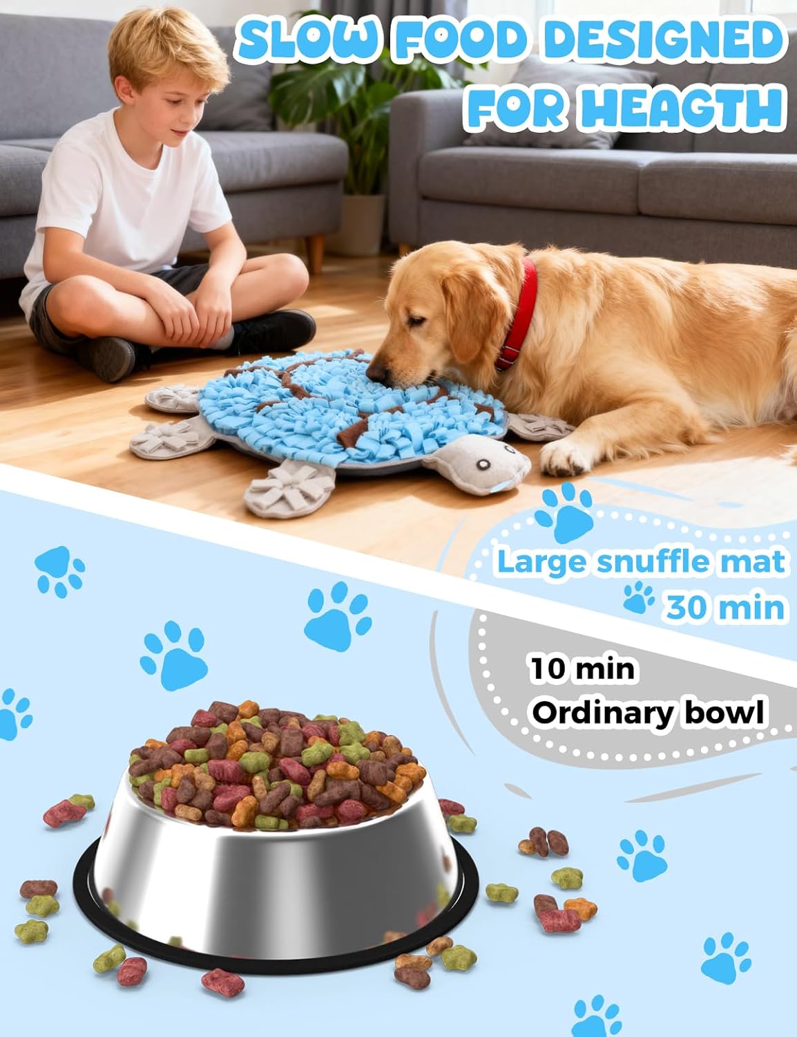 Turtle Snuffle Mat for Dogs, 28.8''x22.8'' Large Nose Work Mat, Dog Food Mat for Foraging and Mental Stimulation, Interactive Feeders for Boredom Relief（Blue）