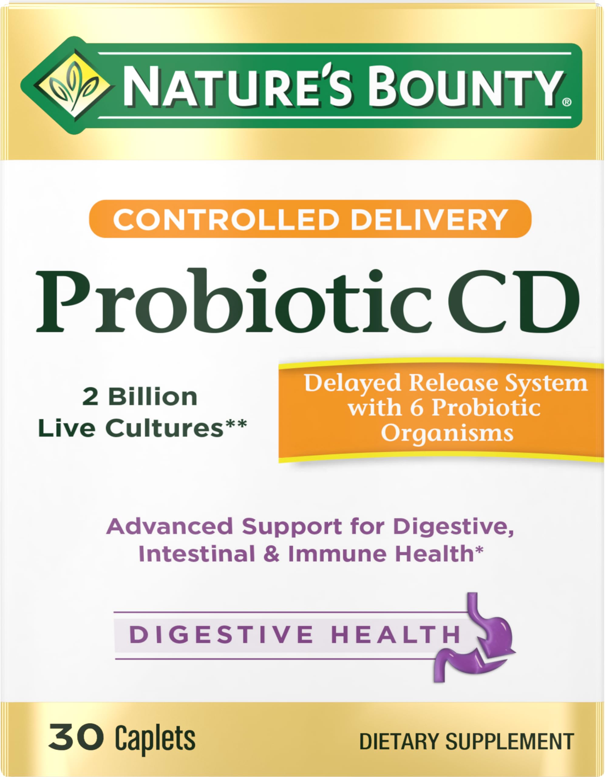 Probiotic, Controlled Delivery Dietary Supplement, Delivers Friendly Bacteria to Digestive, and Immune Systems, 30 Caplets