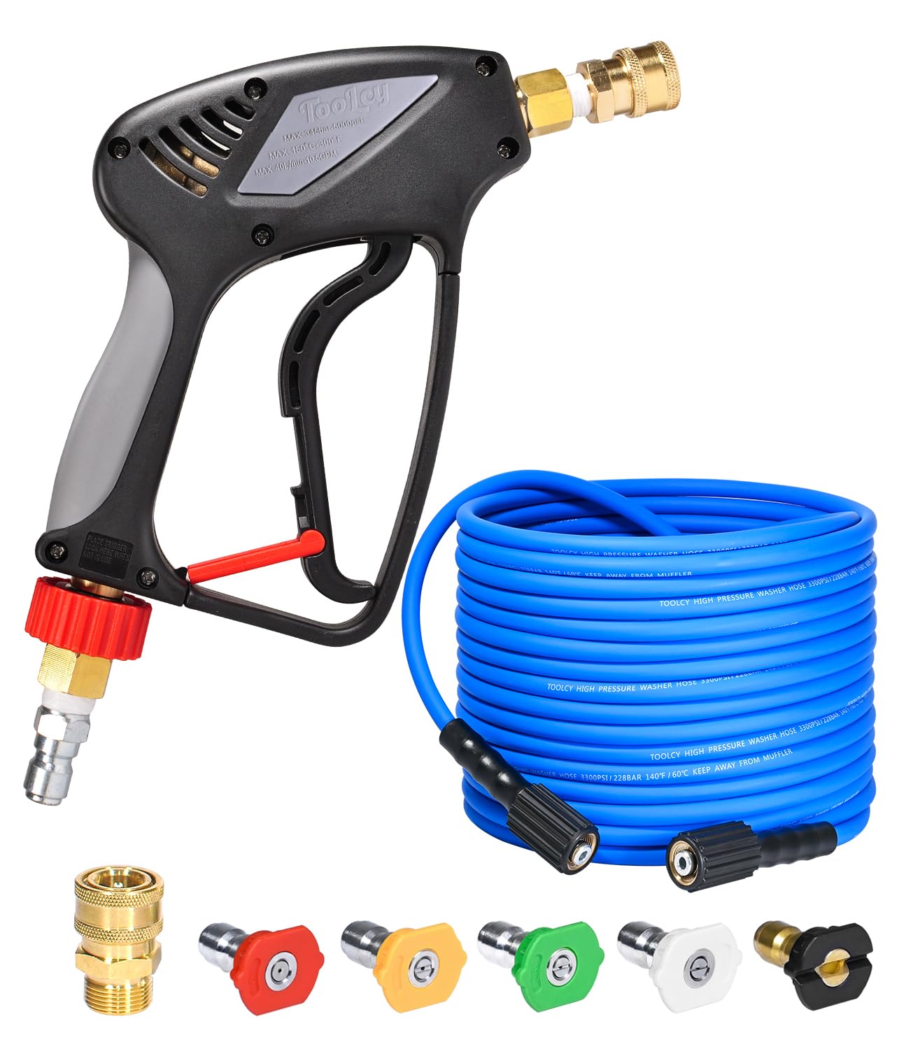 Photo 1 of TOOLCY Pressure Washer Gun and Hose Kit, 50ft Kink Resistant Power Washer Hose and Gun with 5 Nozzle, 3/8" Swivel Quick Connector & M22-14mm Plug, Compatible with Simpson, Craftsman, Ryobi
