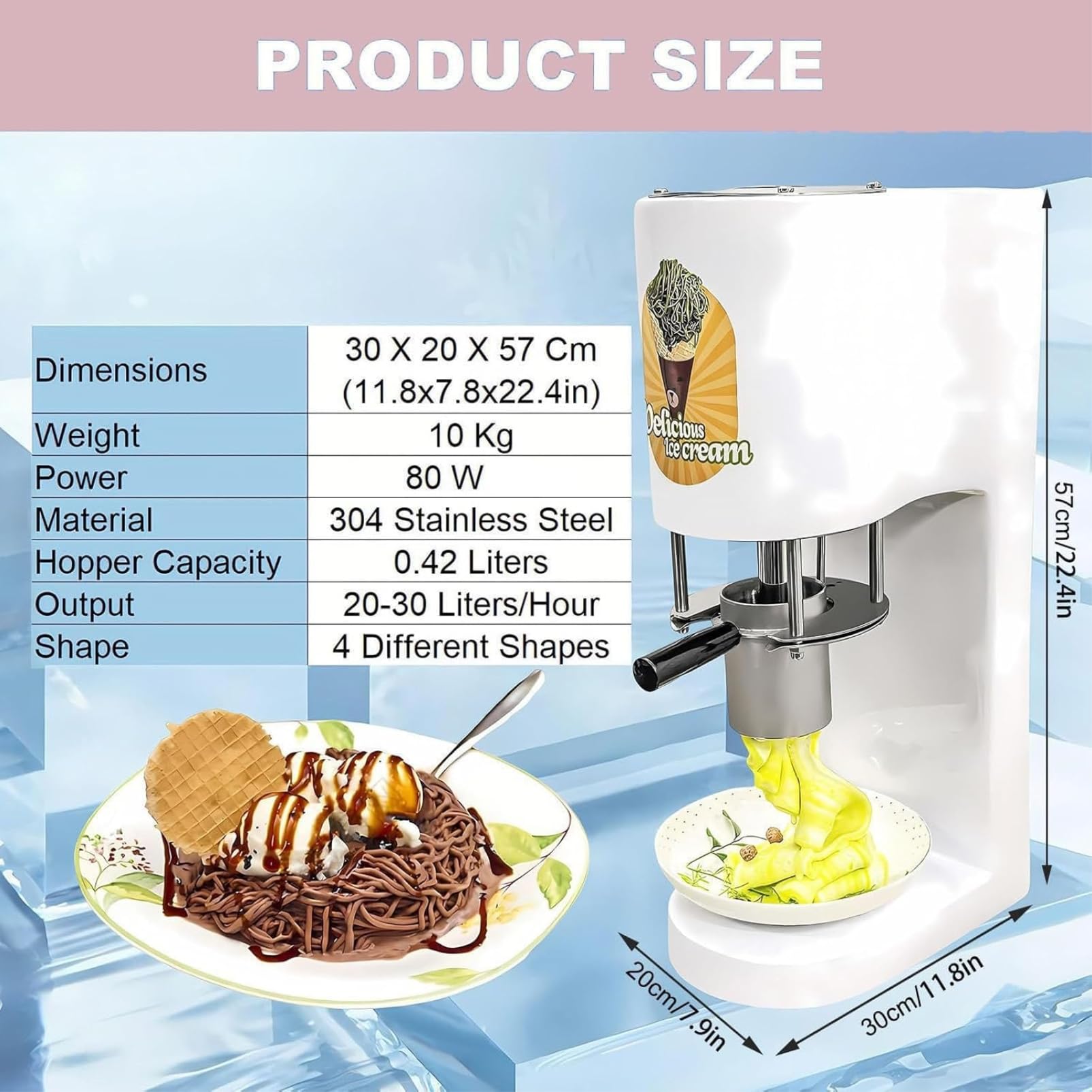 Machine de glace à spaghetti commerciale avec 4 moules de forme, fabricant de nouilles à crème glacée 80w, 28-30L / H Spaghetti-Eismaschine, pour les magasins de dessert & Utilisation à domicile