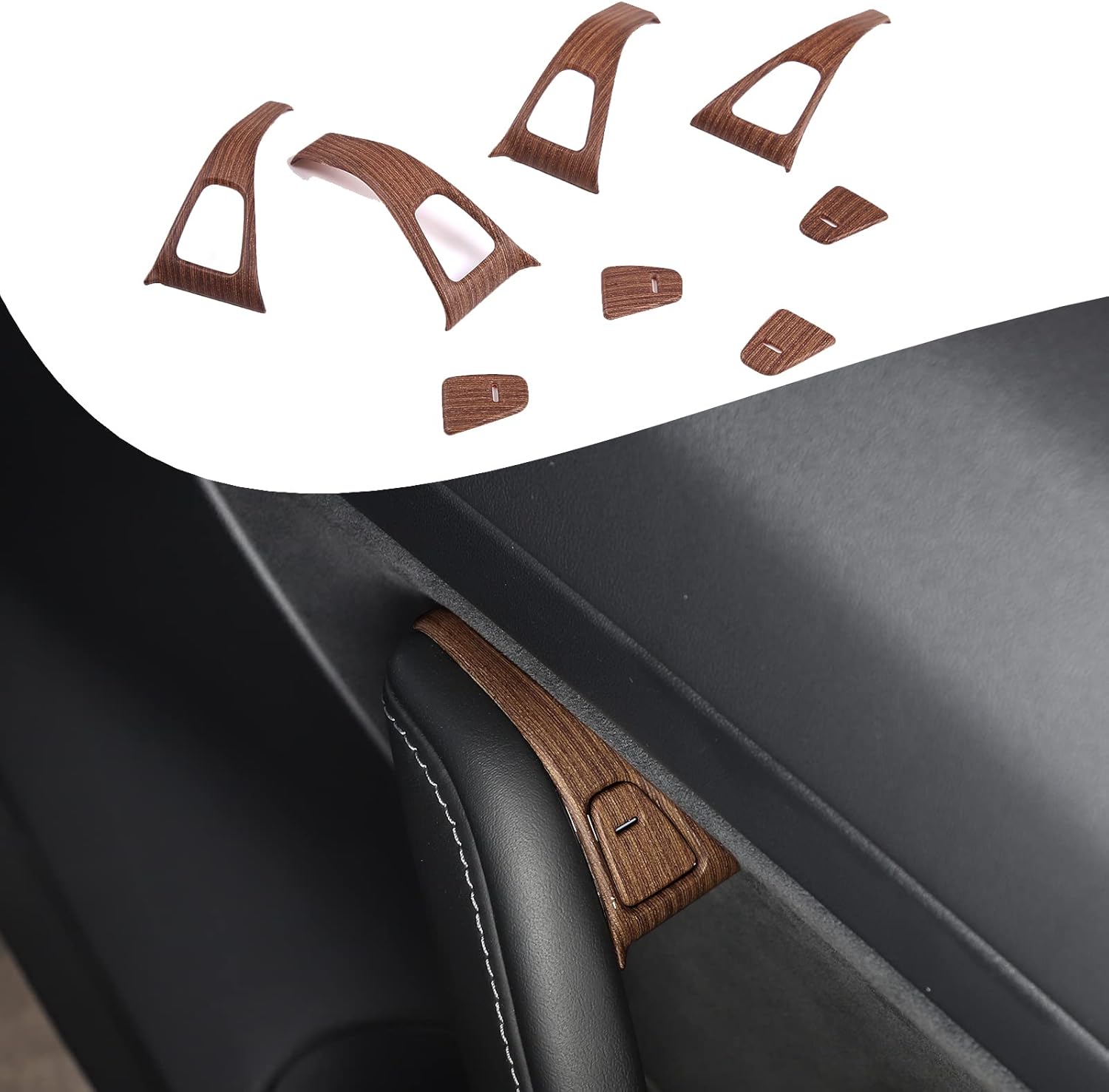 Lcojicep Car Door Lock Button Frame Cover Inner Door Lock Switch Trim Frame Interior Decorative Compatible with Tesla Model 3 / Model Y 2017-2021 8Pcs (Pear Wood Grain)