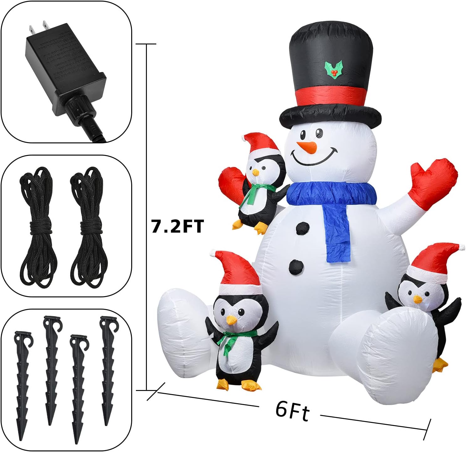 DearHouse 7Ft Lighted Christmas Inflatable Snowman with Three Cute Penguins, Rotating 7 Color Changing Lights Building 3 LED Lights Outdoor Indoor Holiday Yard Inflatables Home Decor - Image 4