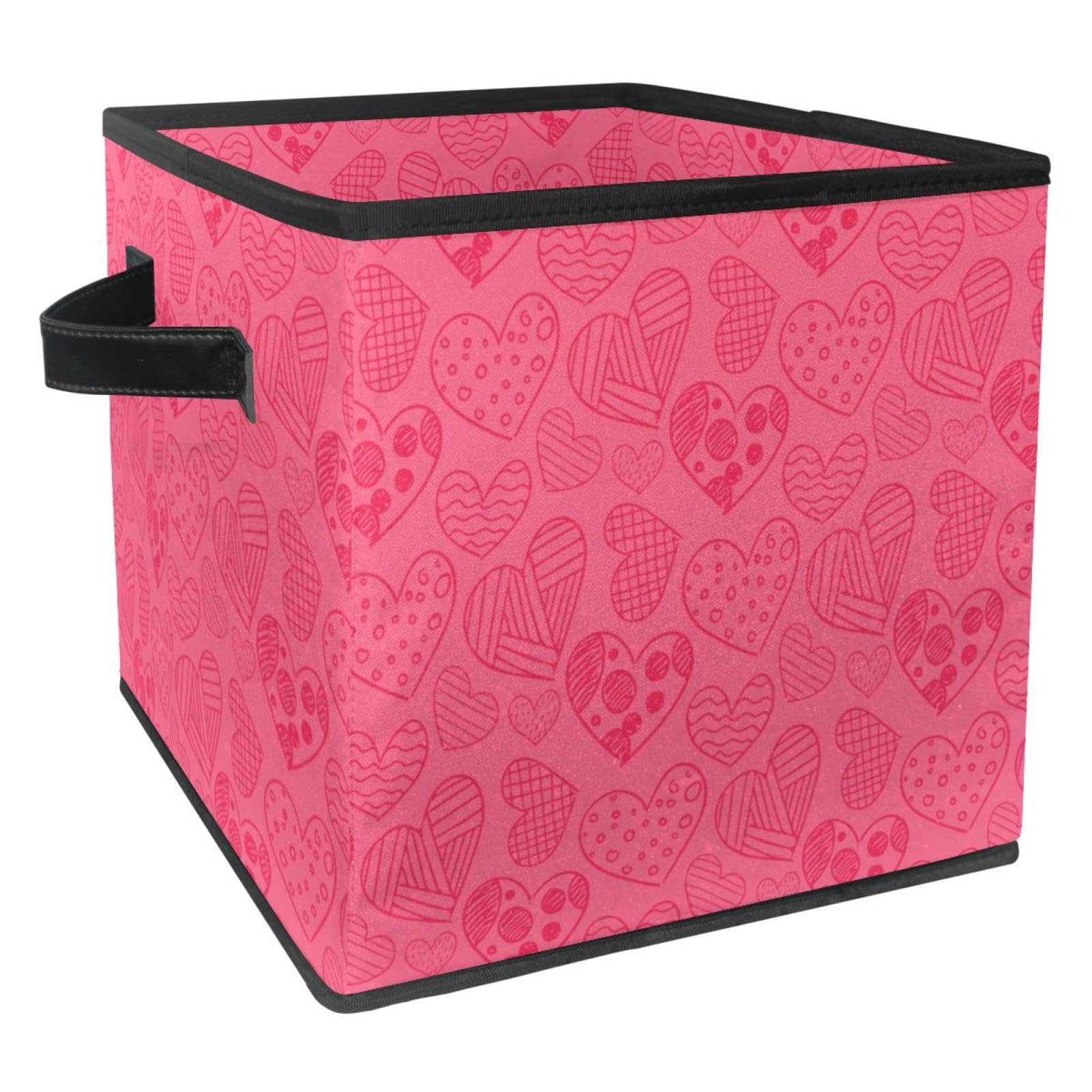 Boîte de rangement placard et chambre enfant cube en tissu rose à cœurs