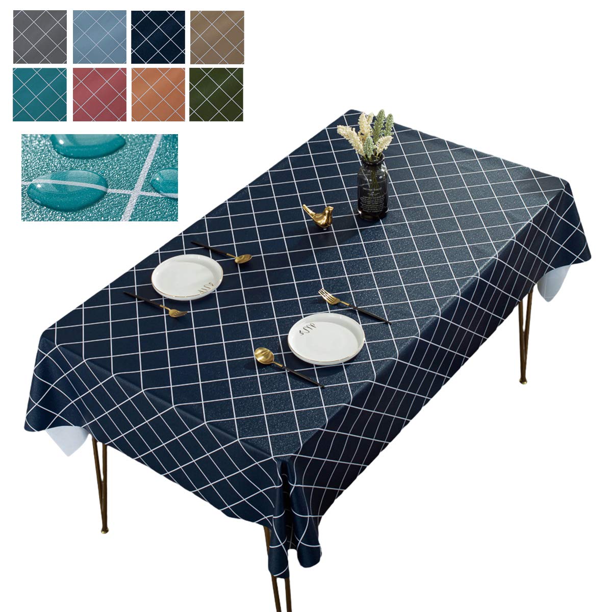 Nappe de table à carreaux bleu marine pour repas de famille en terrasse