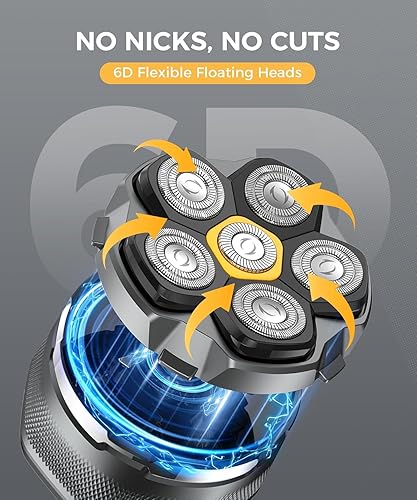 Miniatura 2 de Afeitadora de cabeza para hombres calvos, afeitadora magnética de 6D de 10000 RPM de alta velocidad, afeitado IPX8 impermeable húmedo/seco,