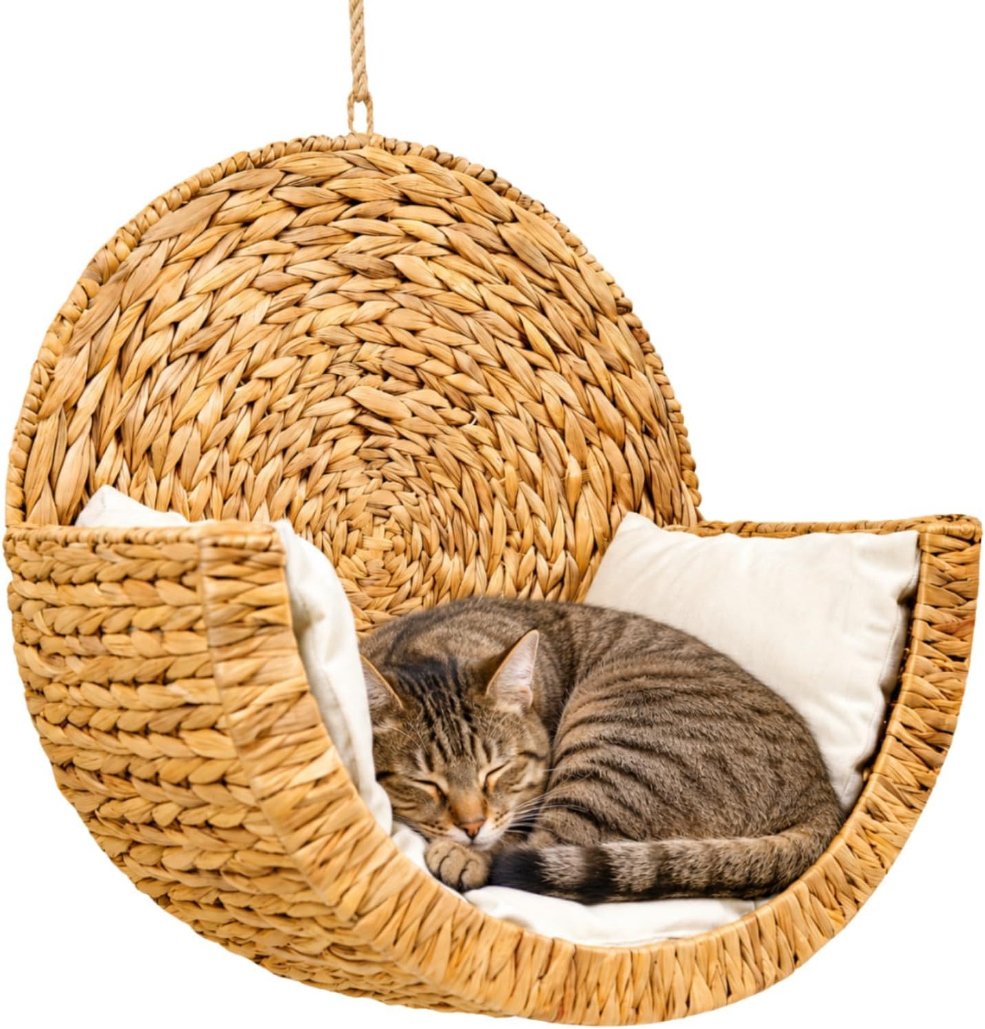 Cama colgante para gatos montada en la pared, tejido a mano, jacinto de