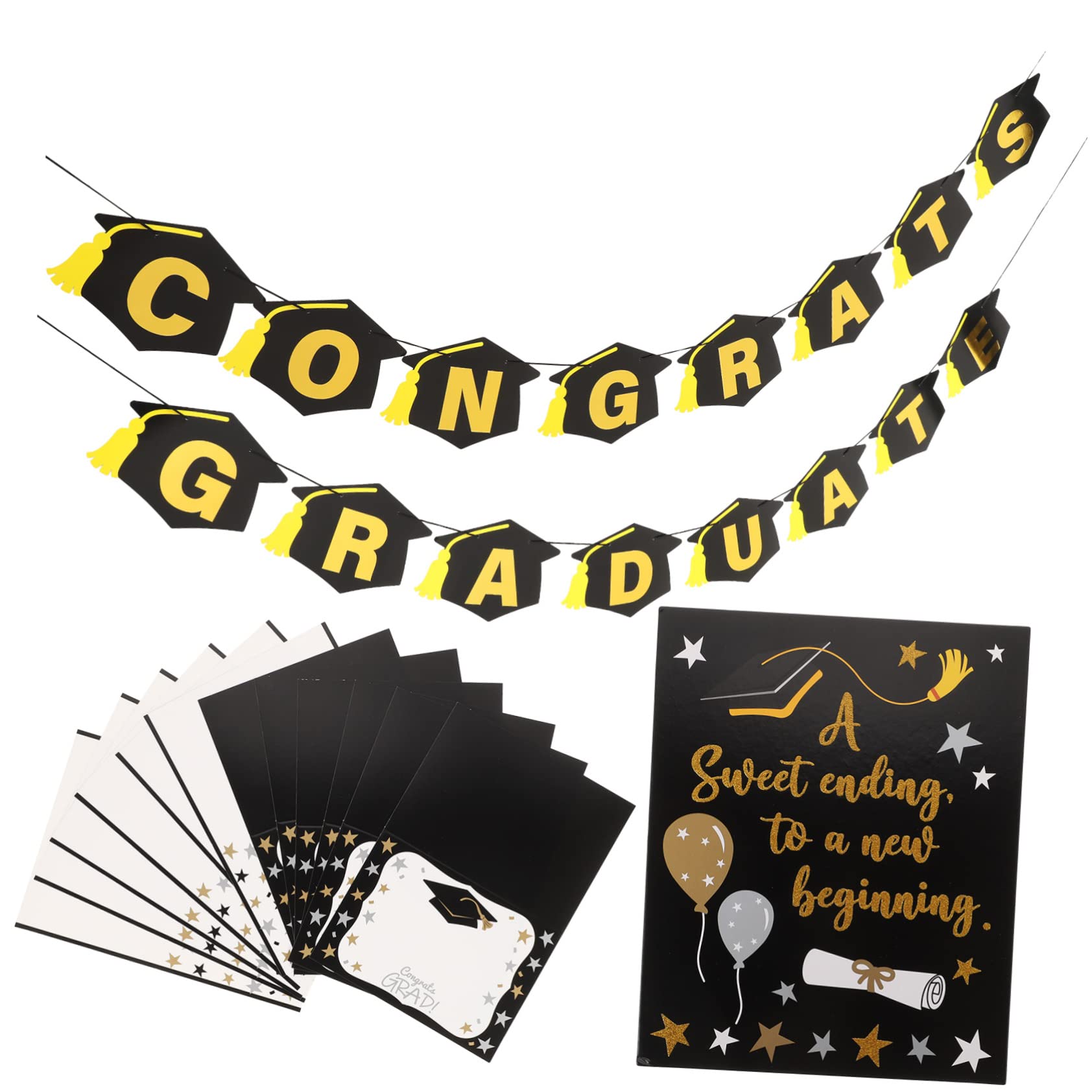 PRETYZOOM 2 Set bandiera di laurea decorazioni festa diploma maturità camera nozze arredamento parete fondale oggetti di scena bandiera del partito banner sullo sfondo di laurea Carta