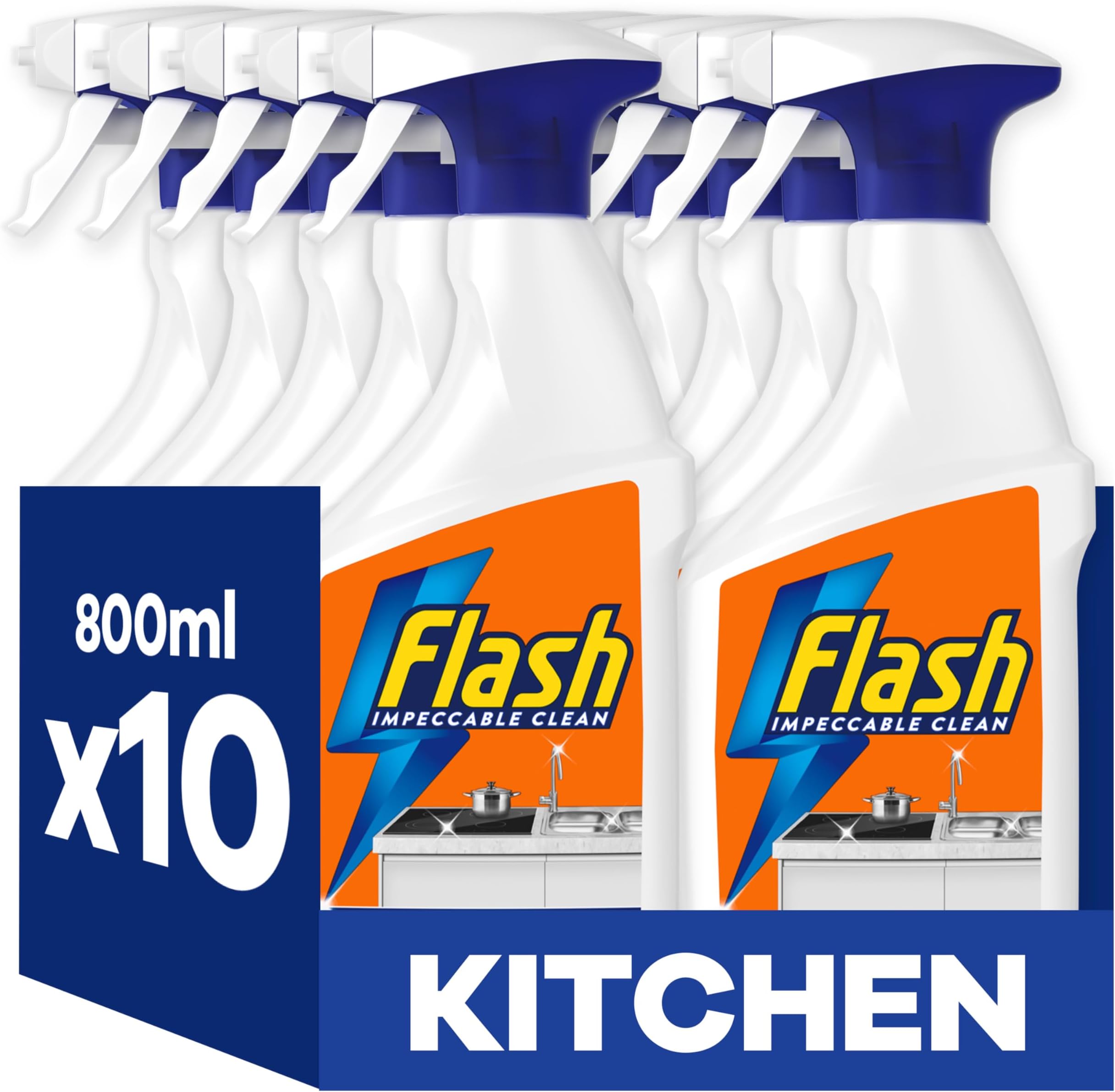 Flash Kitchen Cleaner Spray, 8 Litres (800 ml x 10), Kitchen Cleaning, Citrus Fresh