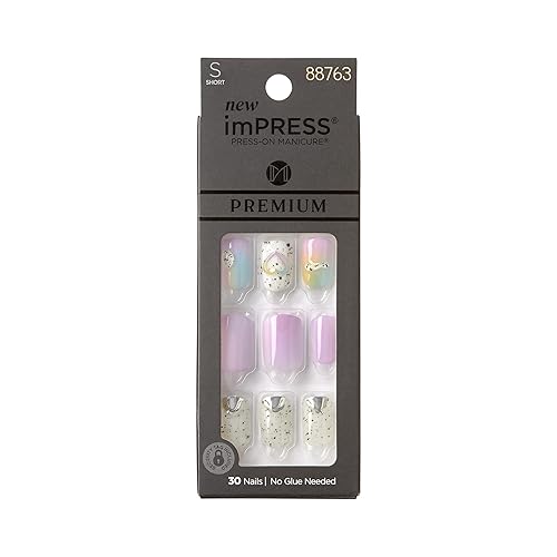 KISS imPRESS - Uñas a presión sin pegamento Mani, Bare But Better, Sweet Life', multicolor, tamaño corto, forma cuadriculada, incluye 30 uñas,