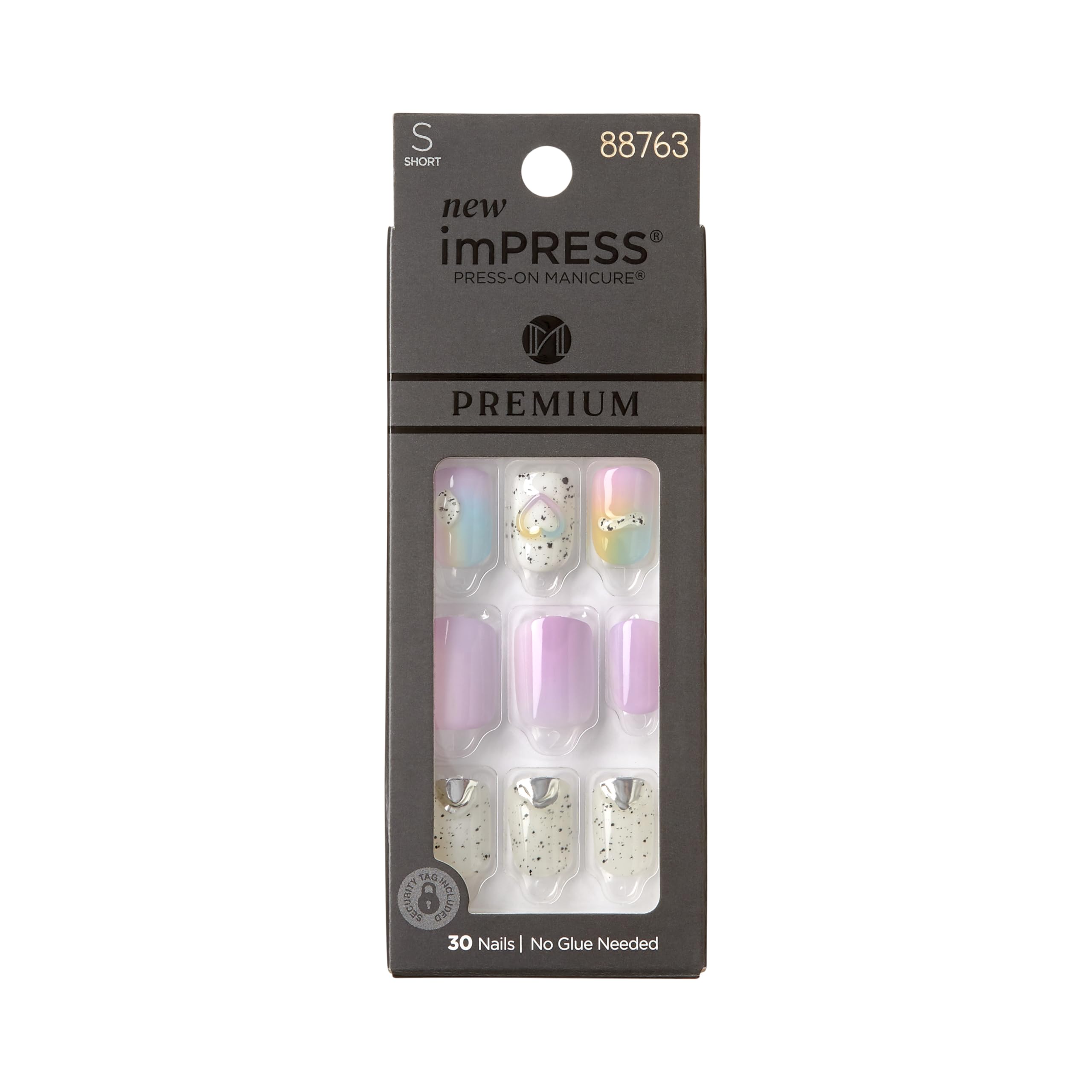 KISS imPRESS Press-On Manicure Premium Collection Fake Nails - Sweet Life, Purple Jelly Squiggle, Short & Square, Easy To Apply, Super Hold, Chip Proof, Smudge Proof, No Dry Time, Durable | 30 Count