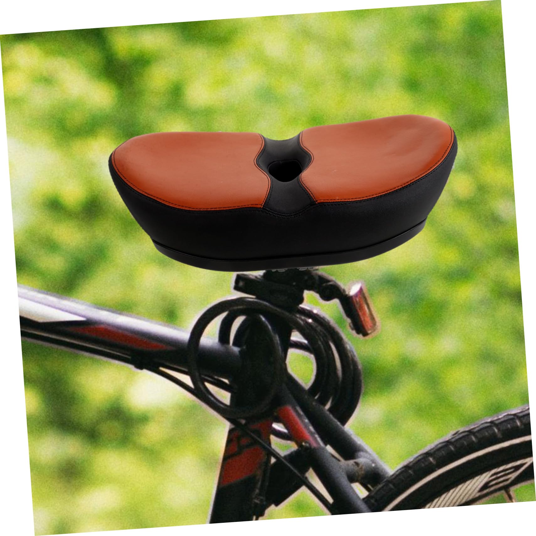 UPKOCH Selle de Vélo sans Nez Rembourrée en Mousse PU, Siège Extra Large Antidérapant, Housse Noire et Brun, Compatible VTT et Vélo Électrique, Confort pour Cyclisme Urbain et Montagne