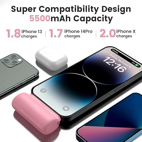 Miniatura 10 de HUAENG Portable Charger for iPhone, 5500mAh Plug in Ultra-Compact Power Bank Small Battery Pack Phone Charger Compatible with iPhone 14 13 12 11 Pro