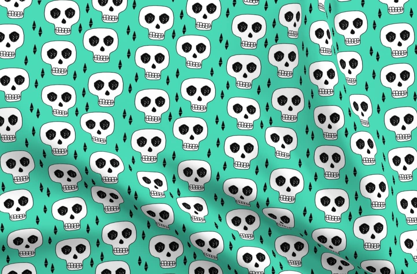 Spoonflower Fabric - Skull Skulls Green Halloween Scary Spooky Cute Costume October Printed on Petal Signature Cotton Fabric Fat Quarter - Sewing Quilting Apparel Crafts Decor