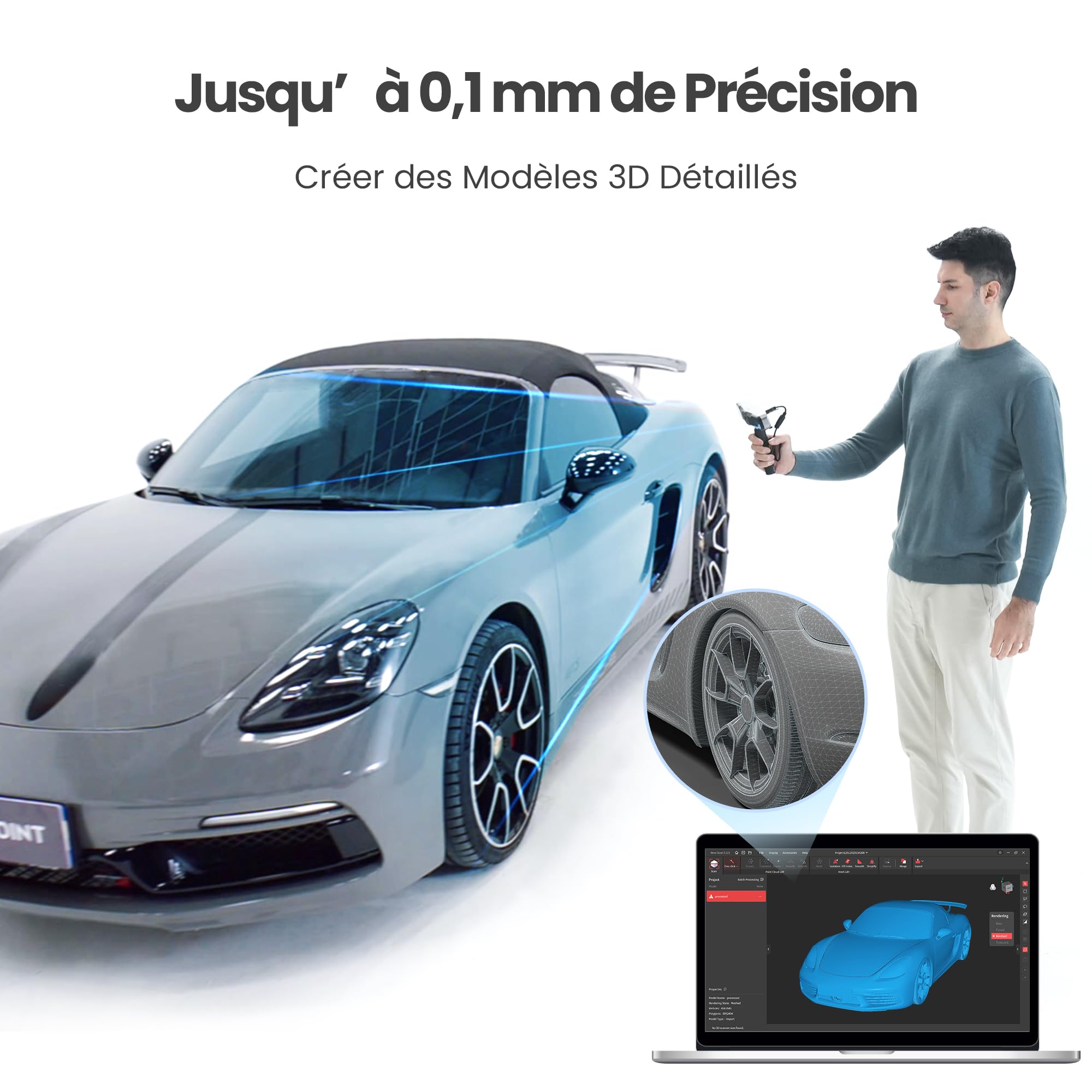 Revopoint RANGE 2 Scanner 3D Portable, Précision 0,1 mm,Scanner de Modèles 3D Portable,Caméra Couleur RGB Intégrée,Pour Scans Corporels & Faciaux, Ingénierie Inverse