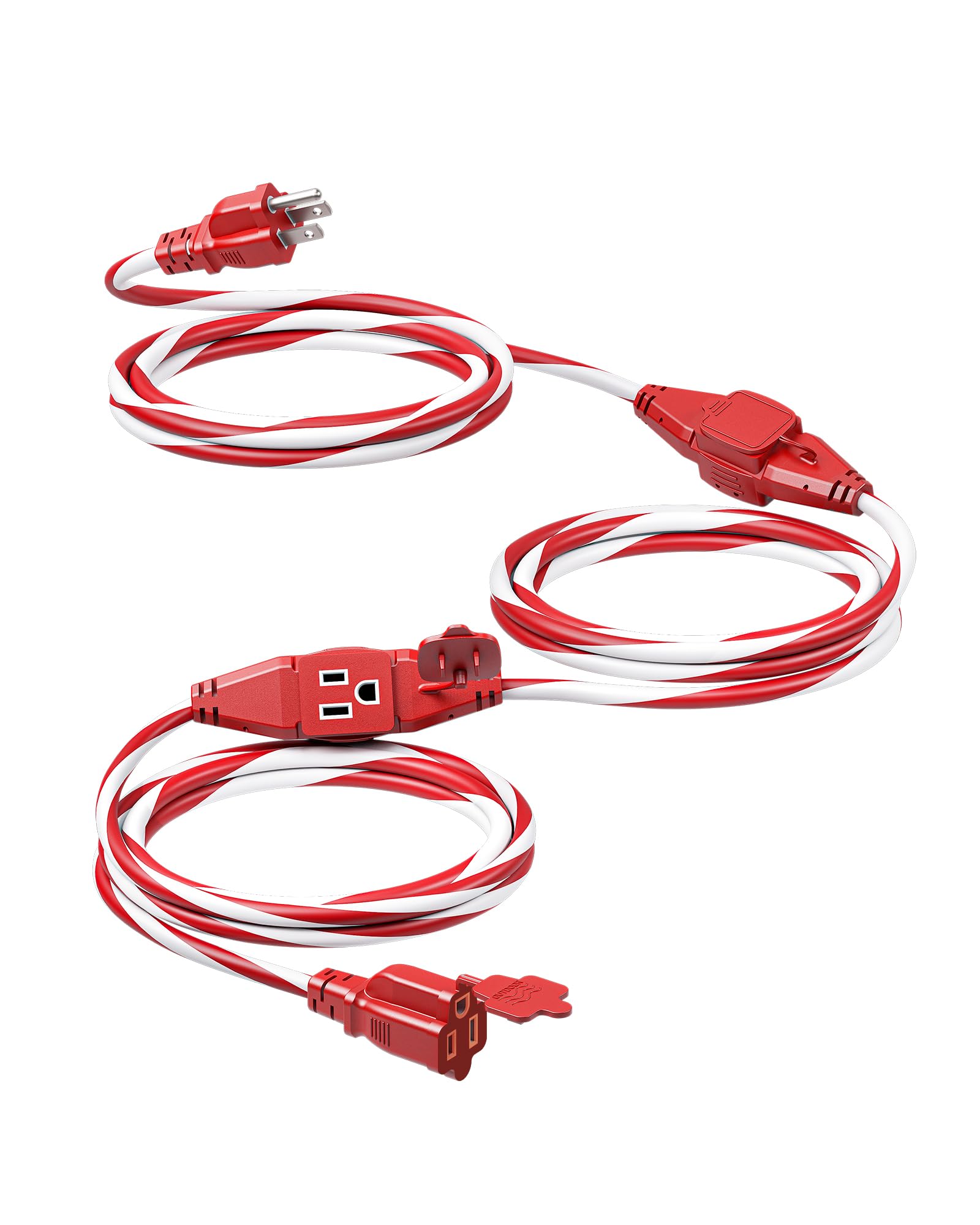 DEWENWILS 25FT Outdoor Extension Cord with Multiple Spaced Outlets Plugs, 16/3 SJTW Power Cord for Outdoor String Lights and Christmas Decorations, Appliances, ETL Listed, Candy Cane