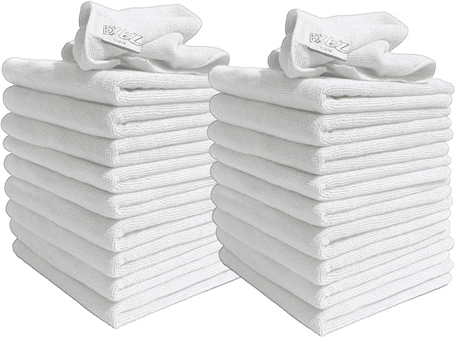 Exel 10 Pack of White Microfibre Magic Cleaning Cloths. Chemical Free Cleaning. Anti Bacterial Microfiber Cloths for Amazing Smear Free Wiping - Comes With TCH Anti-Bacterial Pen!