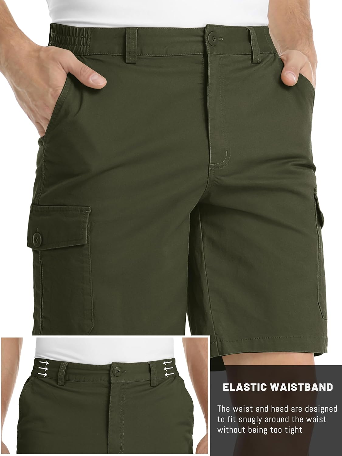 TACVASEN Men's Cargo Short 6 Pockets Comfortable Twill Cotton Elastic Waist Causal Work Shorts - Image 5