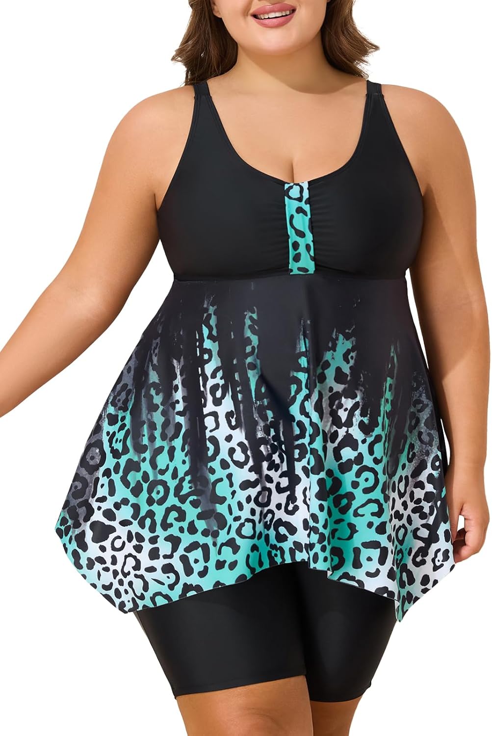 Summer Mae Plus Size Swimsuit Tankini for Women Two Piece Bathing Suit Flowy 2025 Rash Guard Swimwear with Capris Shorts