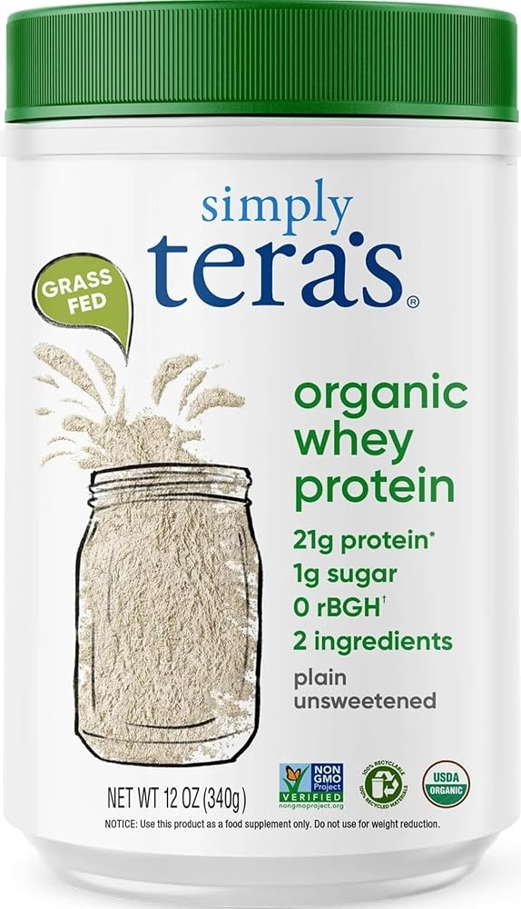 Organic Whey Protein Powder, Plain Unsweetened - 12 Oz | Grass Fed Whey Protein Powder Without Artificial Sweeteners, Non-GMO, Kosher, Gluten-Free