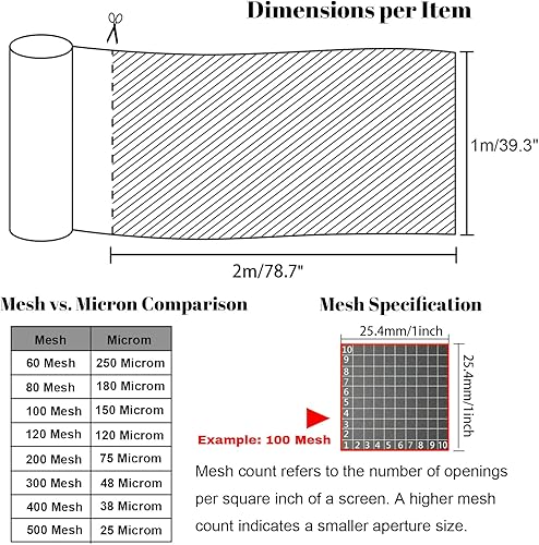 Miniatura 6 de Malla de filtro de nailon de grado alimenticio, 80, 100, 120, 200, 300, 350, 400, malla hecha a mano de grado alimenticio para pintura química