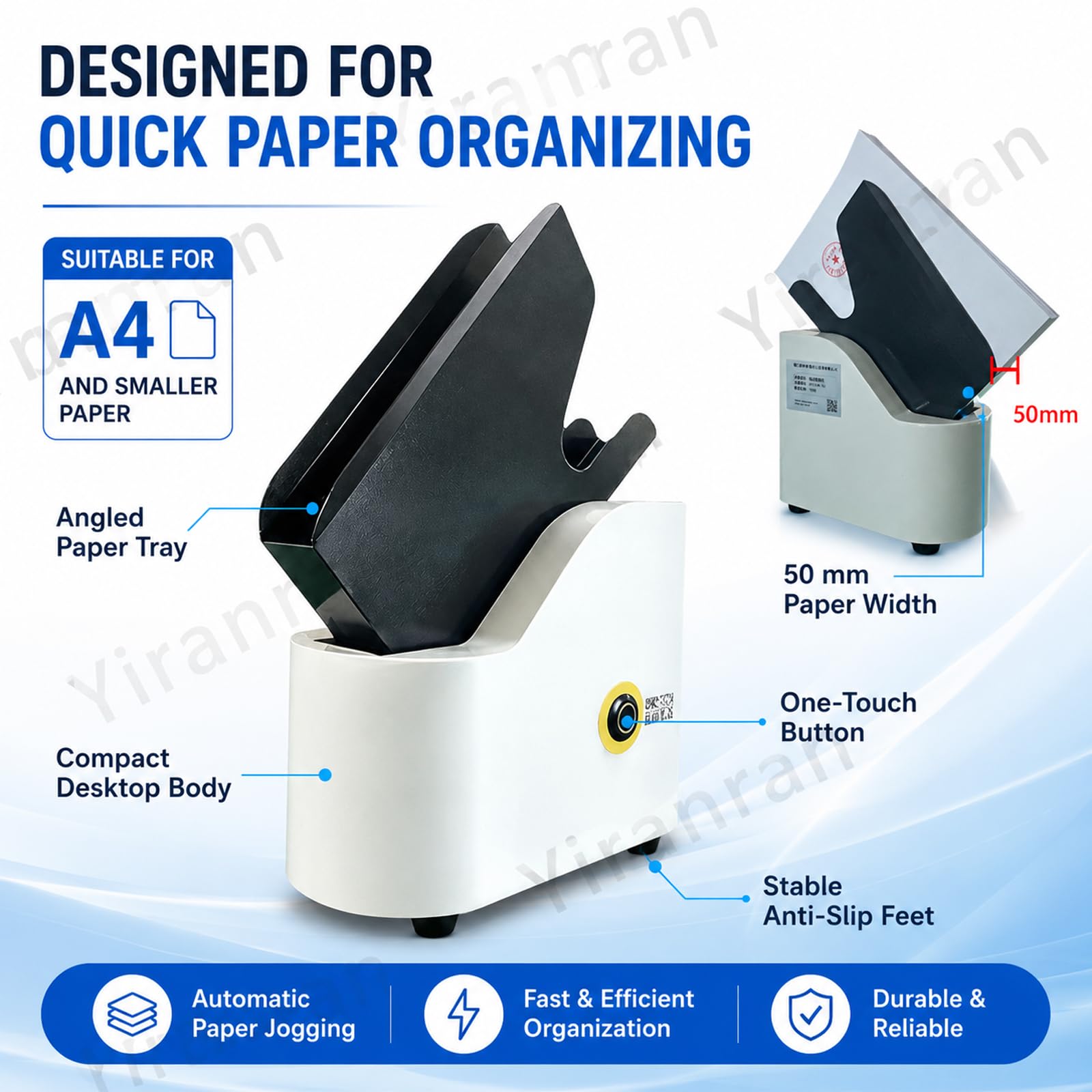 Desktop Paper Jogger, Allineatore di carta per fogli A4 e più piccoli, larghezza telaio 50 mm, selezionatrice in 5 secondi per ufficio, stamperia, scuola e contabilità