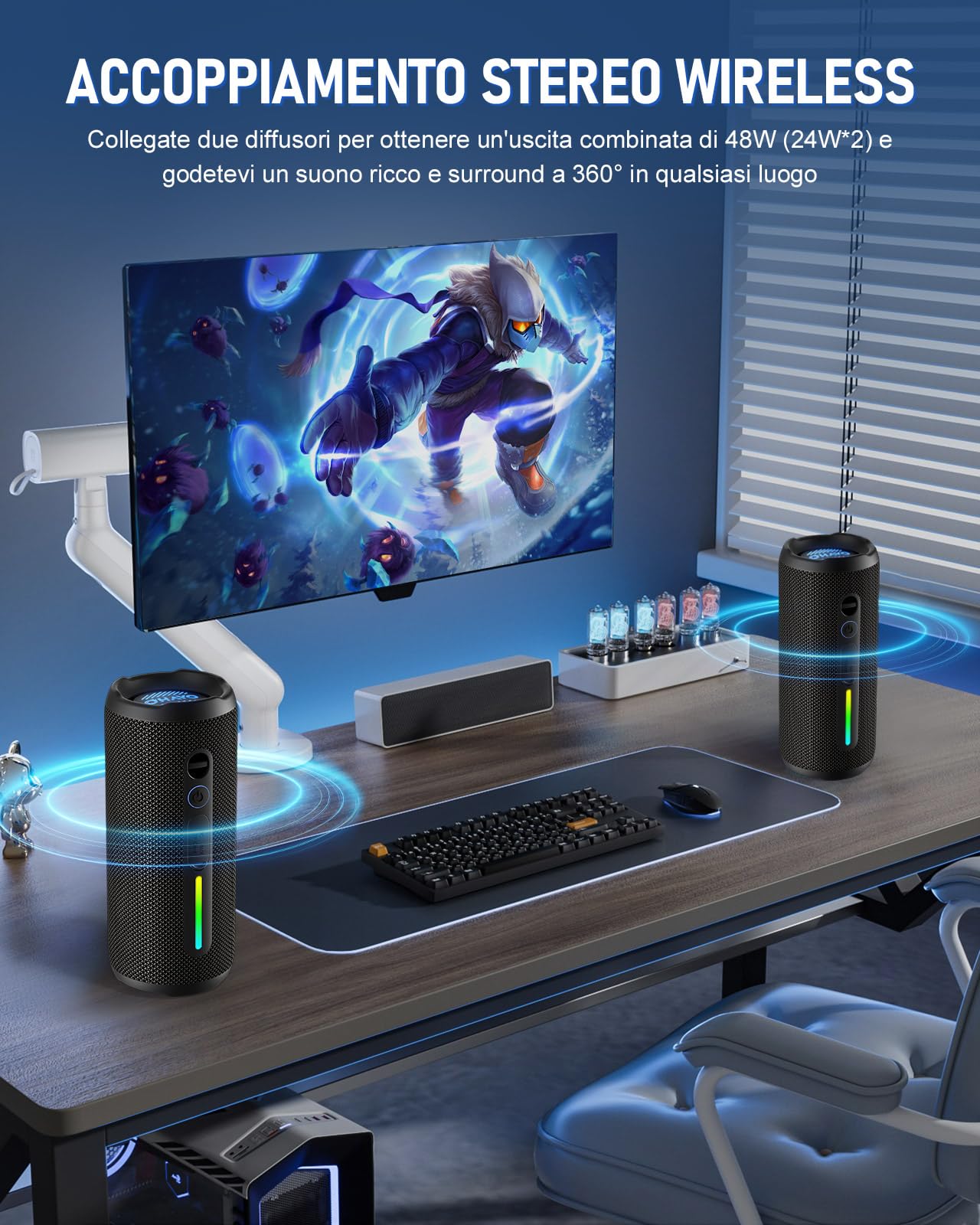 OHAYO Cassa Bluetooth Potente Portatile 24W, Altoparlante Bluetooth 5.3 con luci RGB e funzione di potenziamento dei bassi, 30 Ore di Gioco, Impermeabile IPX7, Adatto per Uso All'aperto, Feste