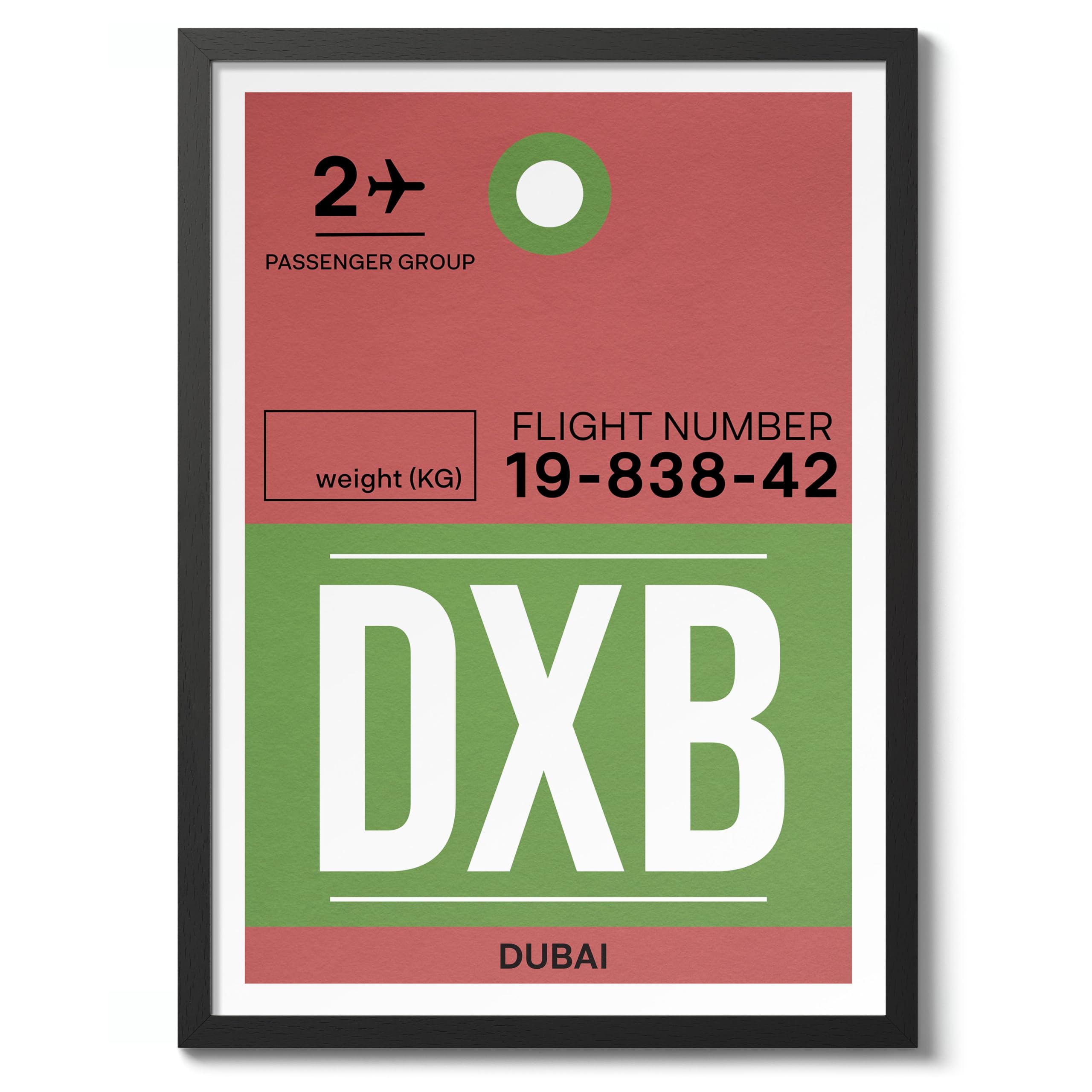 Dubai Baggage Tags Poster, Airport Ticket Print, Travel Stamp Postmark Wall Art, Archival Matte, A1 (Black Frame) - 84.1x59.4cm โ image 1