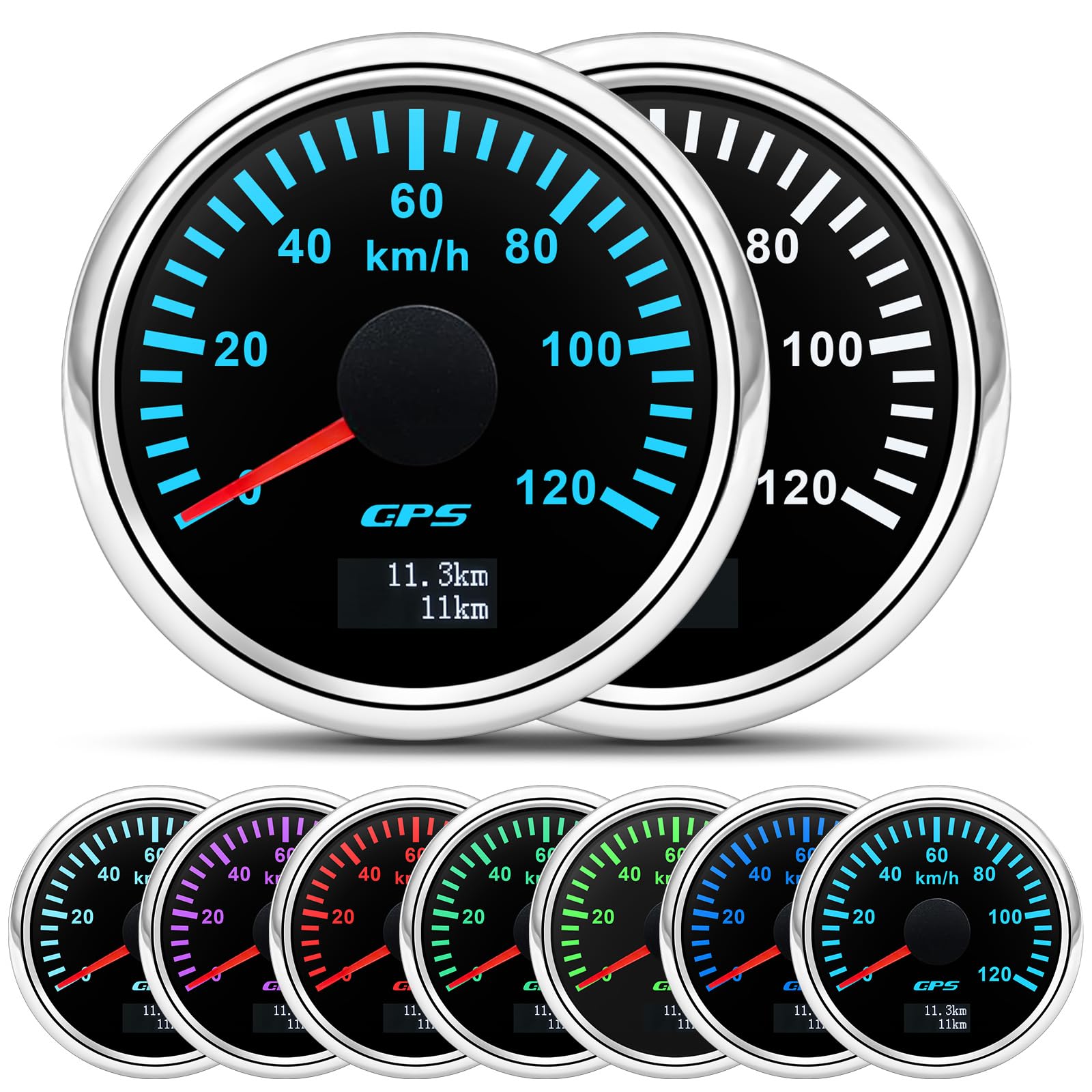 Compteur de vitesse GPS 52mm pour bateau, tachymètre, odomètre 0-120 km/h, étanche IP67, tachymètre 7 couleurs, instrument de mesure pour voiture bateau yacht 12V/24V
