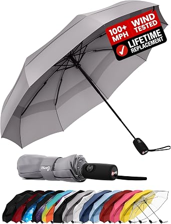 Repel Windproof Travel Umbrella - Compact & Withstands Winds up to 100MPH, Strongest Premium Auto Folding Umbrella for Rain and Sun - Durable, Light & Portable for Women & Men, Fits Backpack & Cars