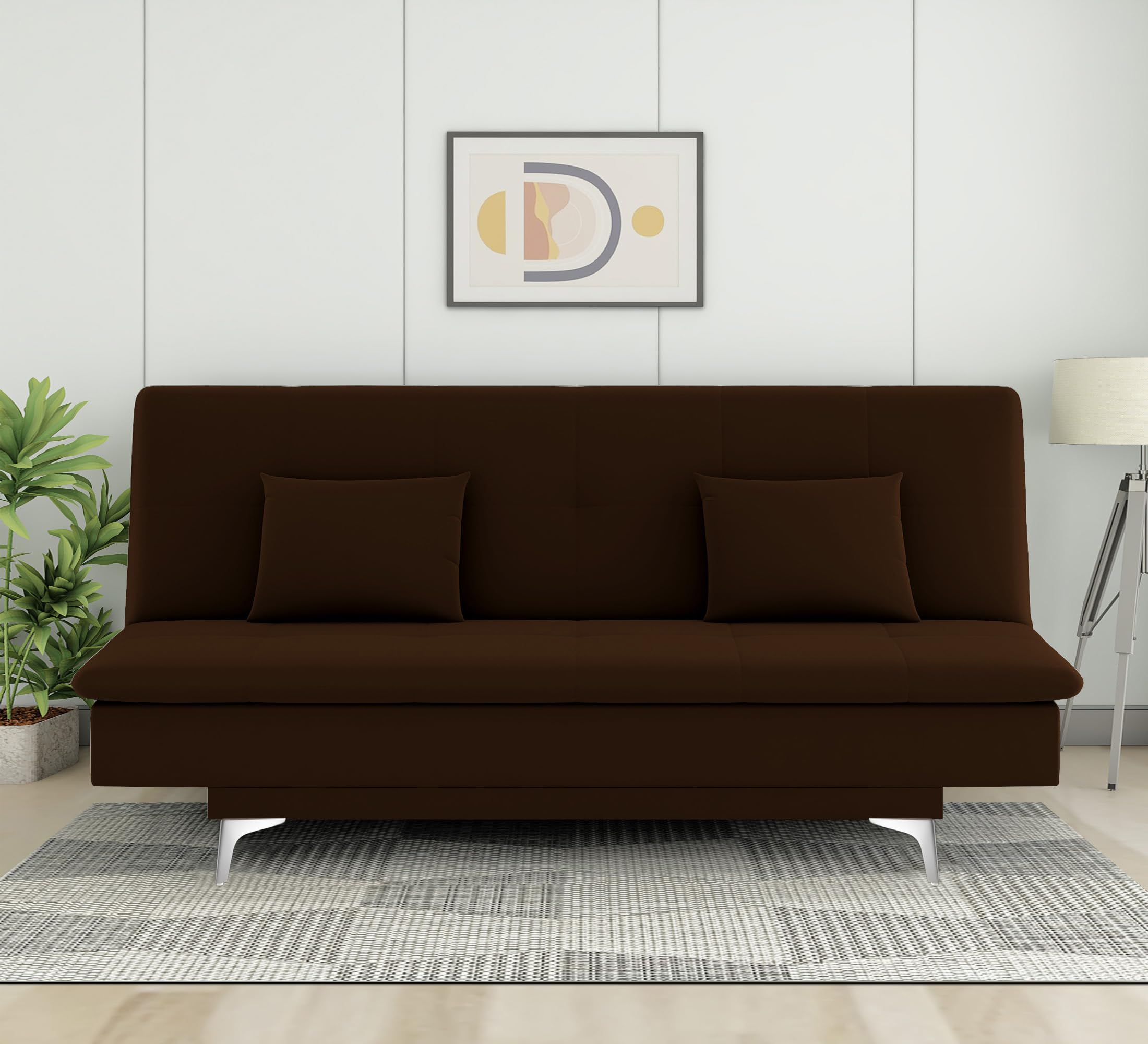 Adorn India Premium New Aspen 3 Seater Sofa Cum Bed 4X6 Velvet Suede with 2 Cushions (Color Brown) and Suitable for All Indoor, with 3 Years Warranty