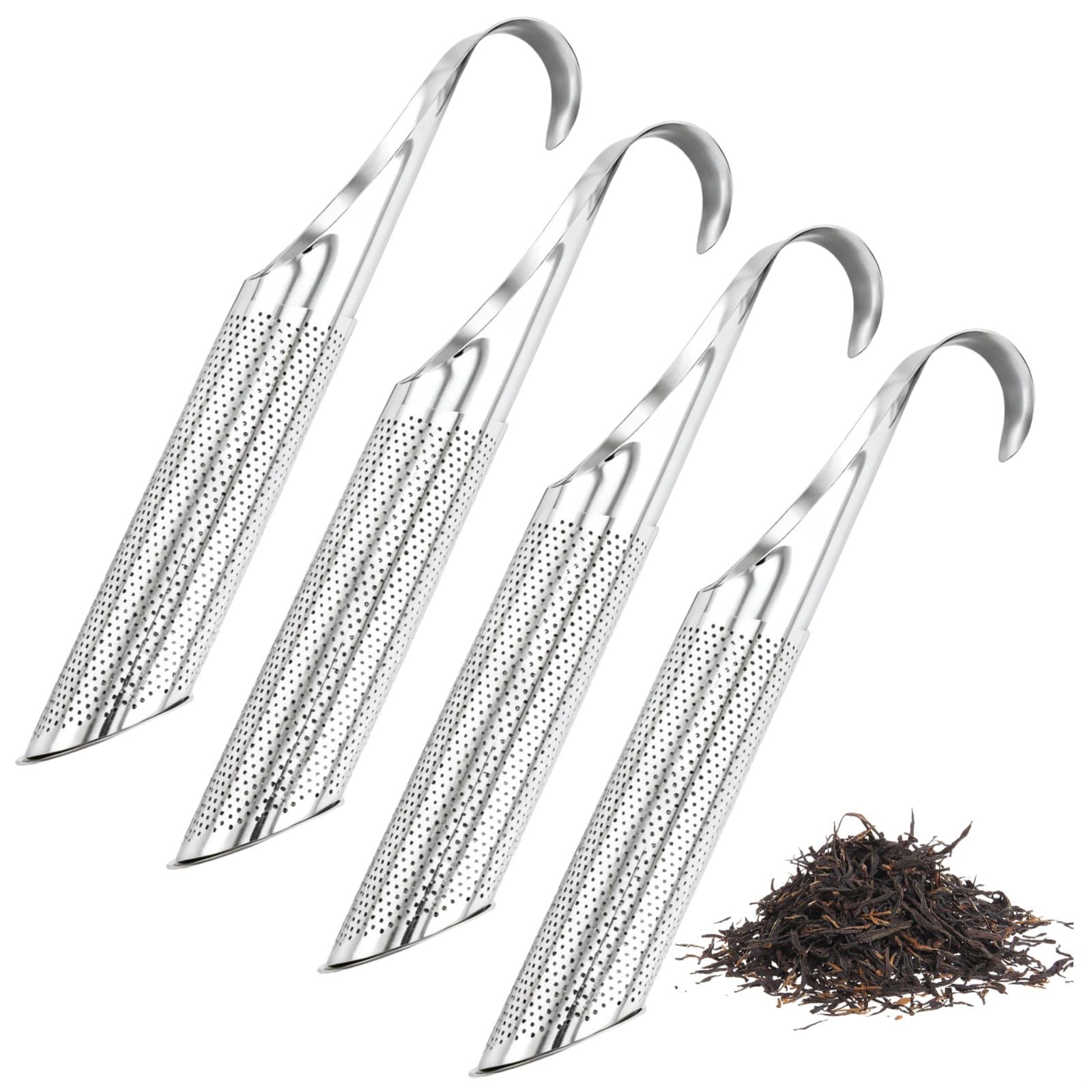 Stainless Steel Tea Diffuser Set of 4, 304 Tea Strainer with Circular Hooks, Easy to Clean