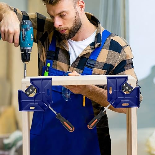 Miniatura 70 de Housolution - 4 abrazaderas de ángulo recto, de esquina, aleación de aluminio de 90° de mango único, clip de ángulo recto para carpintería, soporte