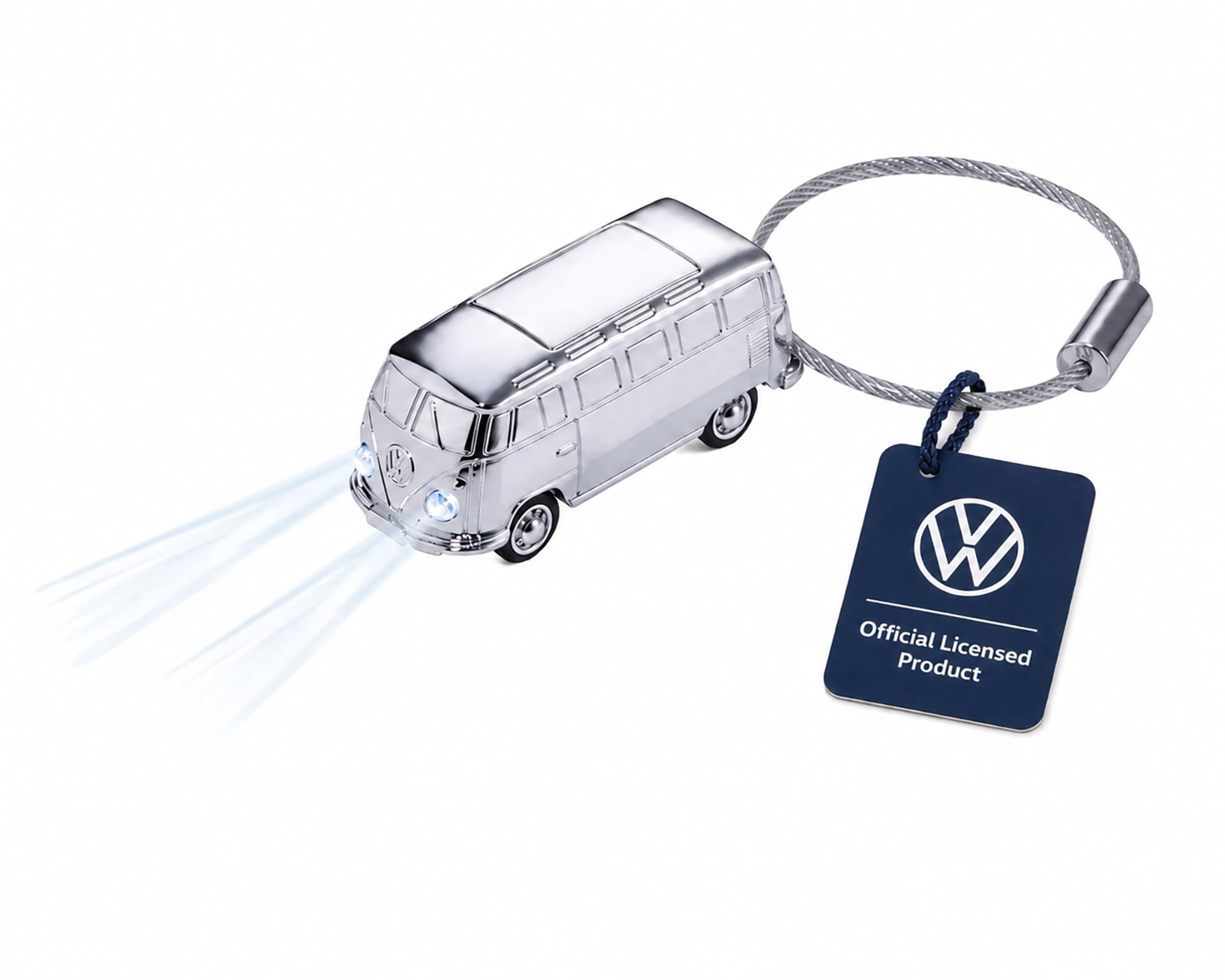 TROIKA LIGHT BULLI T1 1962 - KR17-40/CH - Breloczek do kluczy z oświetleniem LED (biały) - Bulli (motyw: Volkswagen T1, 1962) - błyszczący - srebrny - oficjalna licencja VOLKSWAGEN - oryginalny