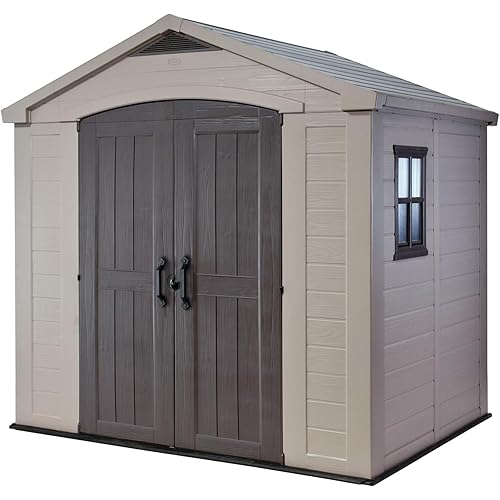 8x6 Ft All-Weather Storage Shed with Skylight,Window,Built-in Ventilation,Walls, & Lockable Double Doors for Patio Furniture Lawn Mower Tools and Bike Storage Lockable