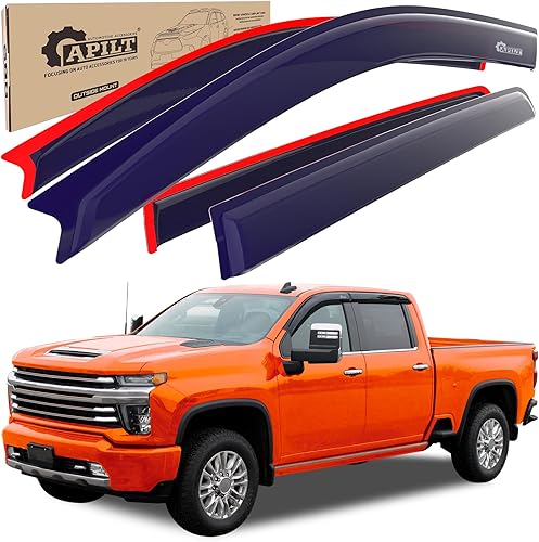APILT Protectores de lluvia adhesivos, deflectores de ventana lateral, color humo, 4 piezas para Silverado y GMC Sierra 1500 y GMC Sierra 2019-2023,
