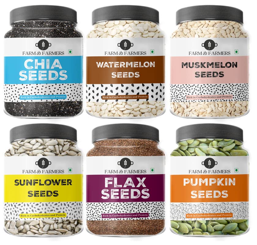 Farm & Farmers Combo of Organic Chia, Pumpkin, Sunflower, Flax, Watermelon & Muskmelon Seeds - Seeds for Weight Loss with Omega 3 & Dietary Fiber Rich in Antioxidants Vitamins & Minerals (500Gm Each) (B0BF9GCQQ8) Amazon Price History, Amazon Price Tracker