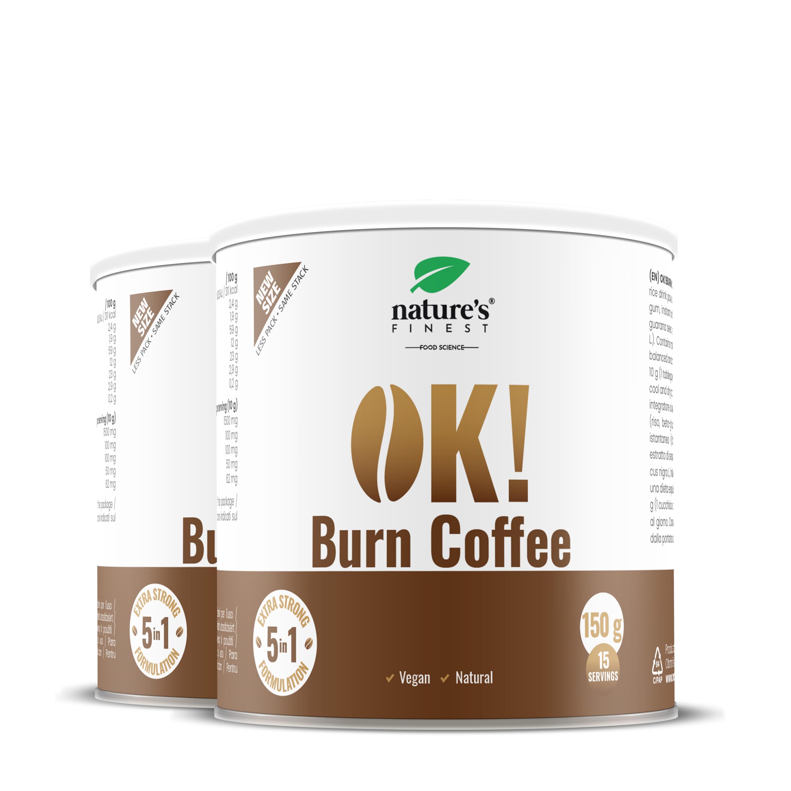 Nature's Finest OK!Burn Coffee, Café Instantáneo 5 en 1, 150 g | OK!Burn Coffee 150 g - fácil de preparar, ideal para tu pausa café