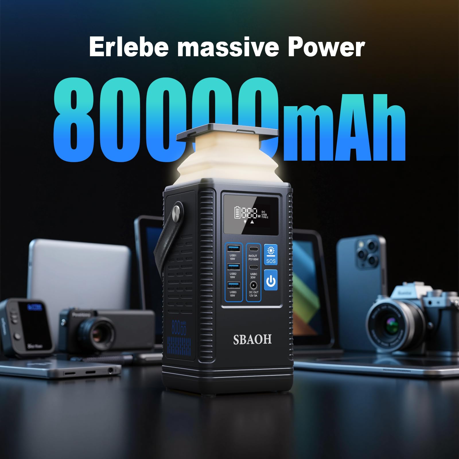 Powerbank Powerstation PD100W, SBAOH 296Wh Akku für mehrere Geräte,Solargenerator für Camping, Draußen, Reisen, Notfälle (Netzteil Nicht im Lieferumfang)