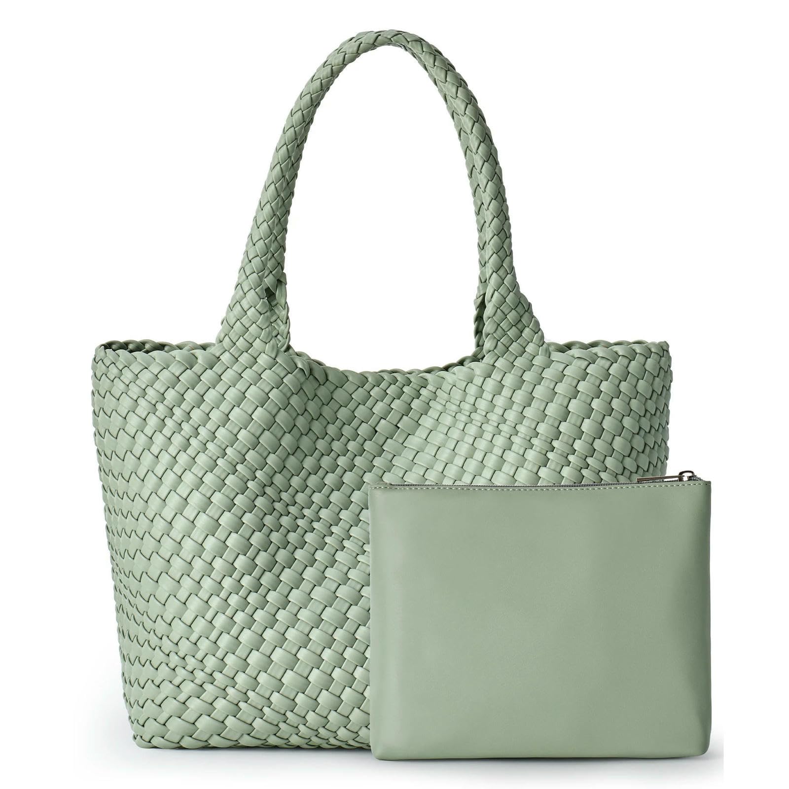 CHENSHI Borsa a Mano Donna in Tessuto Tracolla da con 1 Frizione Cerniera Intrecciata per Le Vacanze Spiaggia-Verde Oliva