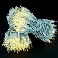 Vista 3 de YULETIME Juego de 200 luces LED de Navidad de color blanco cálido, cable blanco de 66 pies, certificado UL, grado comercial, juego de luces navideñas