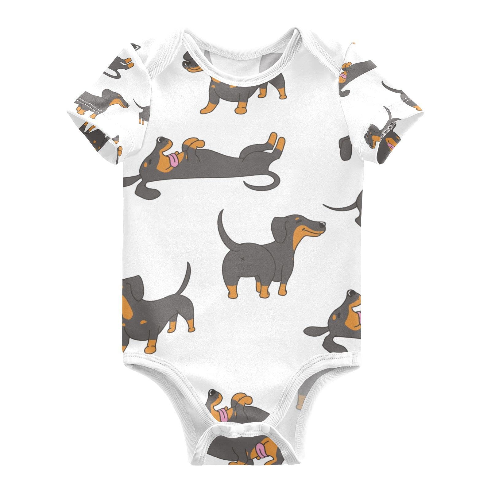 vvfelixl Baby Girl Short Sleeve Bodysuits,Dachshund Dog White Babies'Onepiece Outfit Clothes for Infant Boy Newborn 0-24 Months