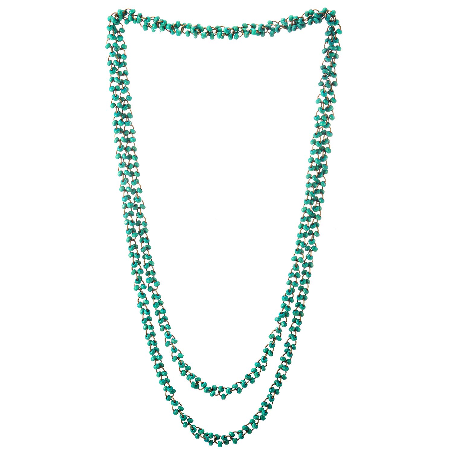 COOLSTEELANDBEYOND Hermoso Madera Perla Largo Cadena Babero Gargantilla Collar con Colgante, Multi-Hilo