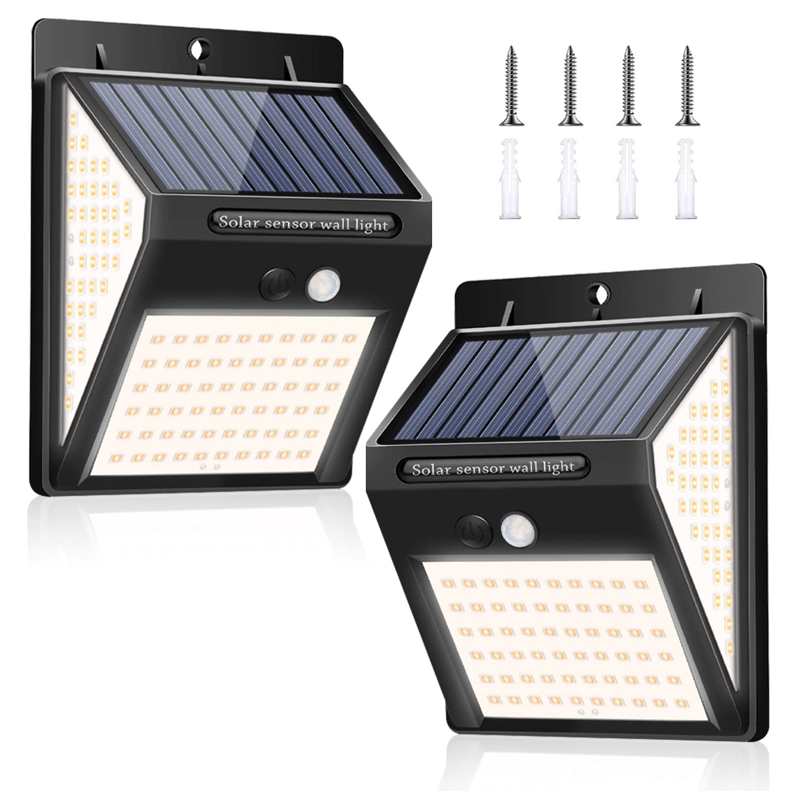 HD HARUDONE [2 Pack] Solar Lights Outdoor Garden,140 LED Solar Wall Lights, IP65 Waterproof Solar Security Lights Outdoor Motion Sensor Durable Wall Lights with 3 Intelligent Modes for Yard, Garden