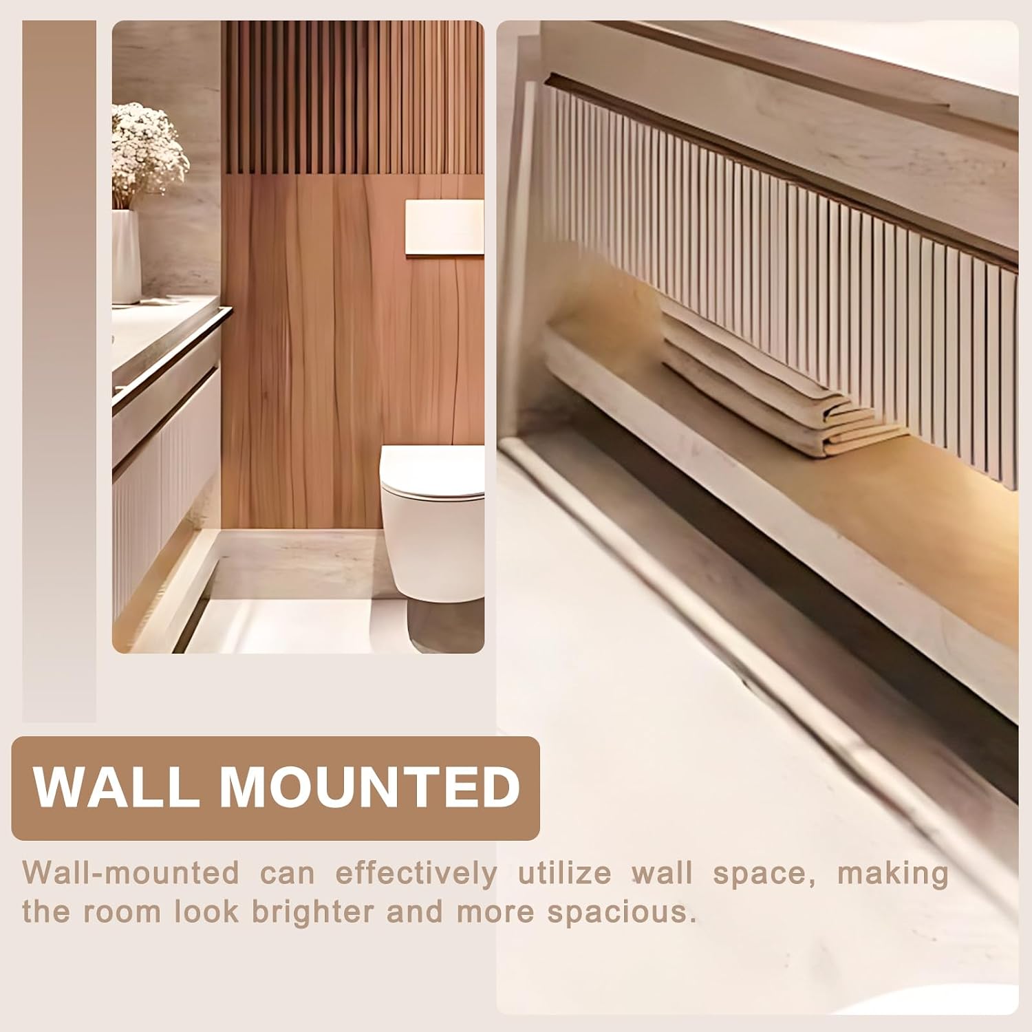 60 Inch Bathroom Vanity with Double Sinks - Luxurious Solid Wood Bathroom Vanity Includes Embossed Striped Wave Panels & Open Storage Rack,Smart Defogging Mirror,Slate Countertops