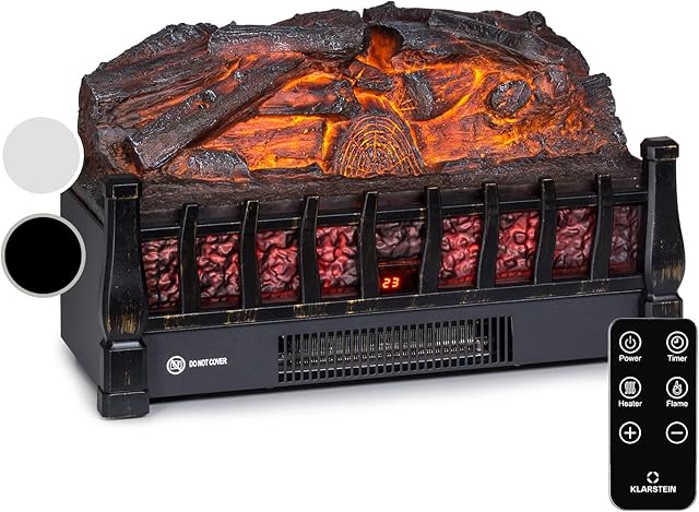 Klarstein Electric Fireplace, Electric Log Burner Indoor, 1800W Electric Fire Free Standing Flame Electric Fire Place with LED Flame Effect, Fake Fireplace, Remote Control, Adjustable Thermostat Timer