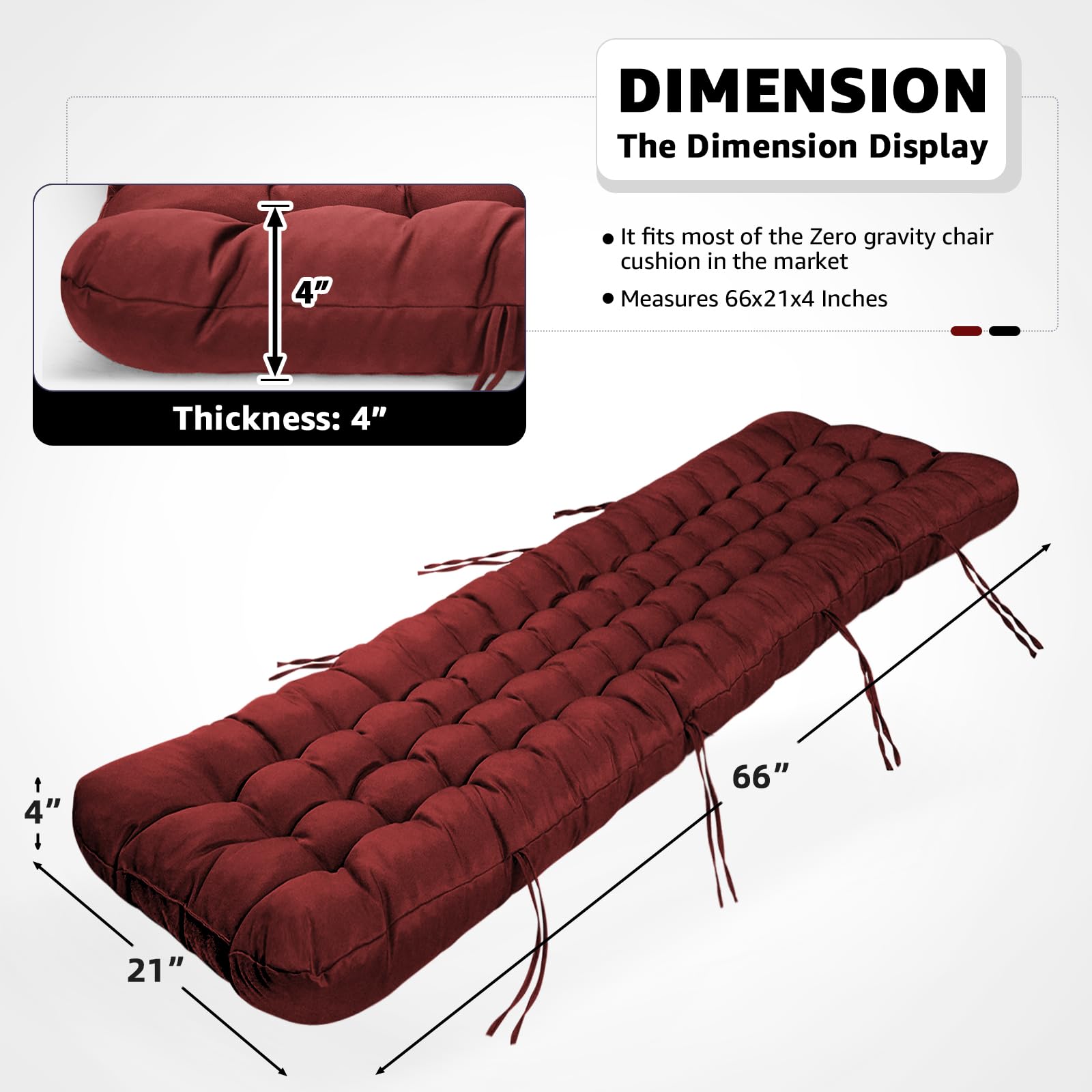 widesmile Cuscino per lettino prendisole impermeabile per interni ed esterni, in memory foam, poltrona lounge, cuscino con nastri, morbido ispessito, poltrona lounge, cuscino per mobili da esterno