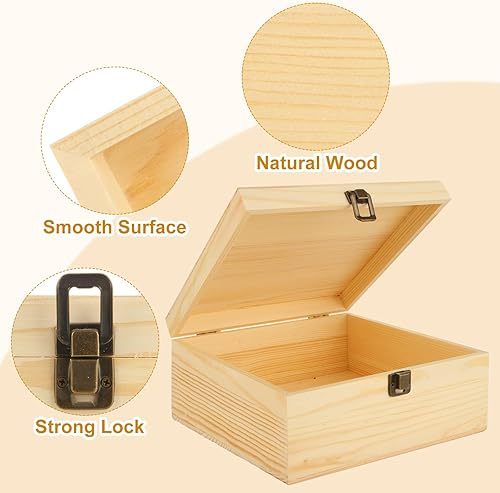 Miniatura 3 de DAJAVE Paquete de 2 cajas de madera sin terminar, caja de madera grande de 12 x 7.8 x 3 pulgadas con tapa con bisagras, caja de madera de pino,