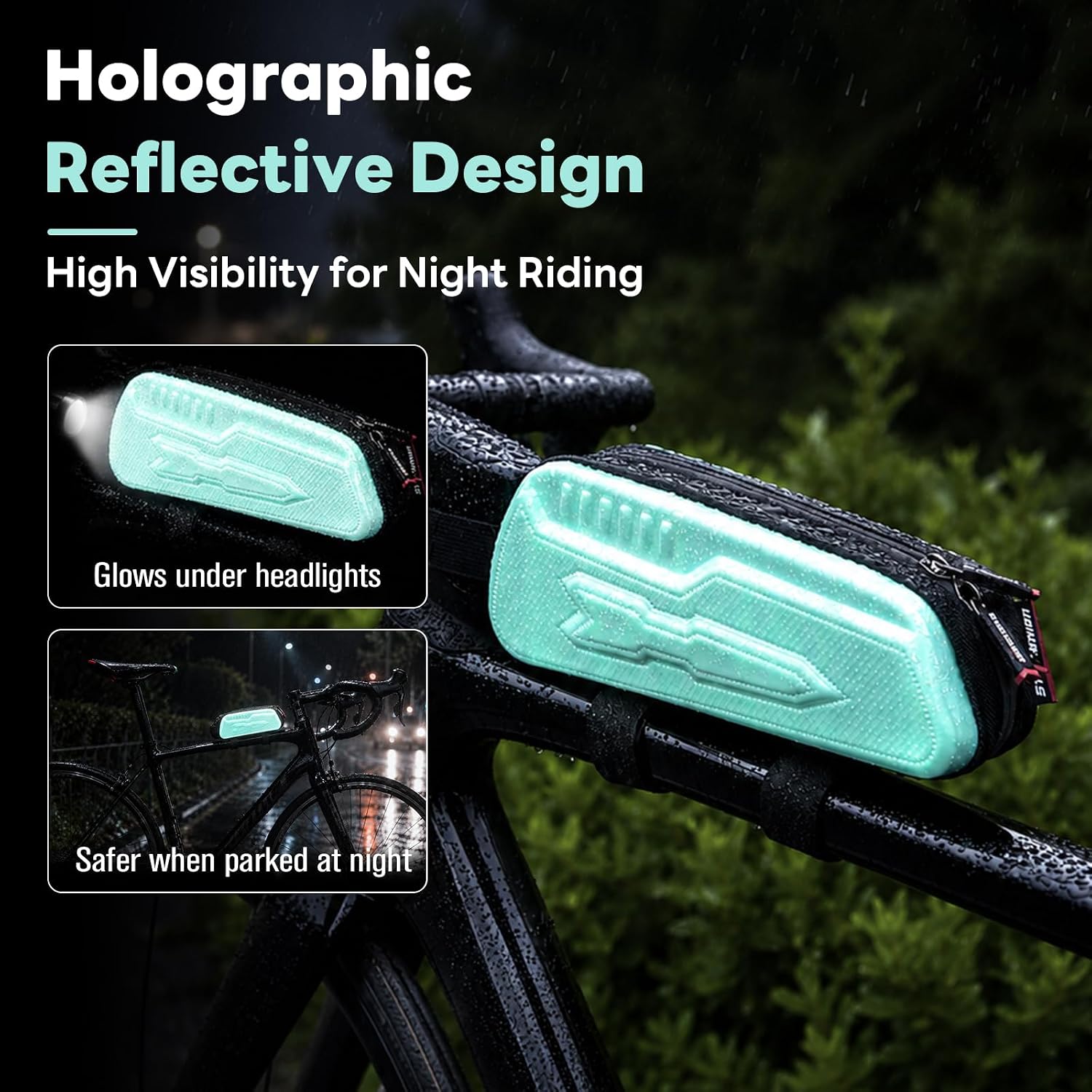 Bike Top Tube Bag,Reflective Hard Shell Bicycle Frame Bag, Waterproof PU & EVA Bike Pouch for Phone & Tools, Cycling Storage bag for Mountain Road Ebike, Night Visibility Design